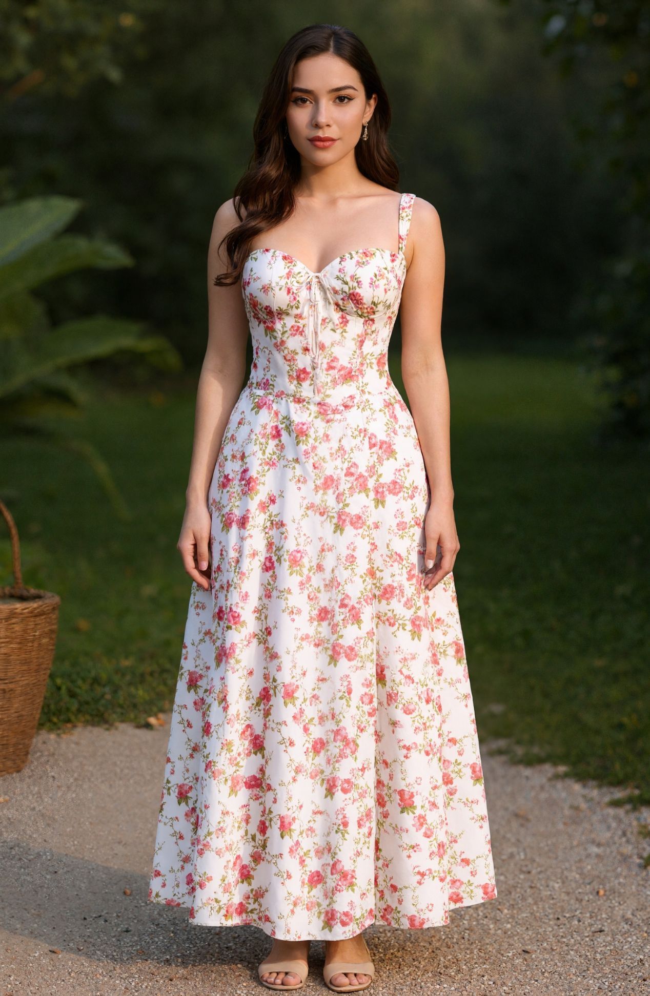 Floral Corset Waist Dress – Elegant Shaping Sundress for Summer