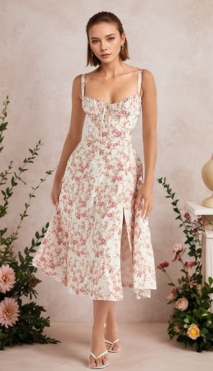 Floral Corset Style Waist Dress