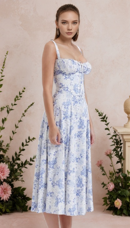 Floral Corset Style Waist Dress