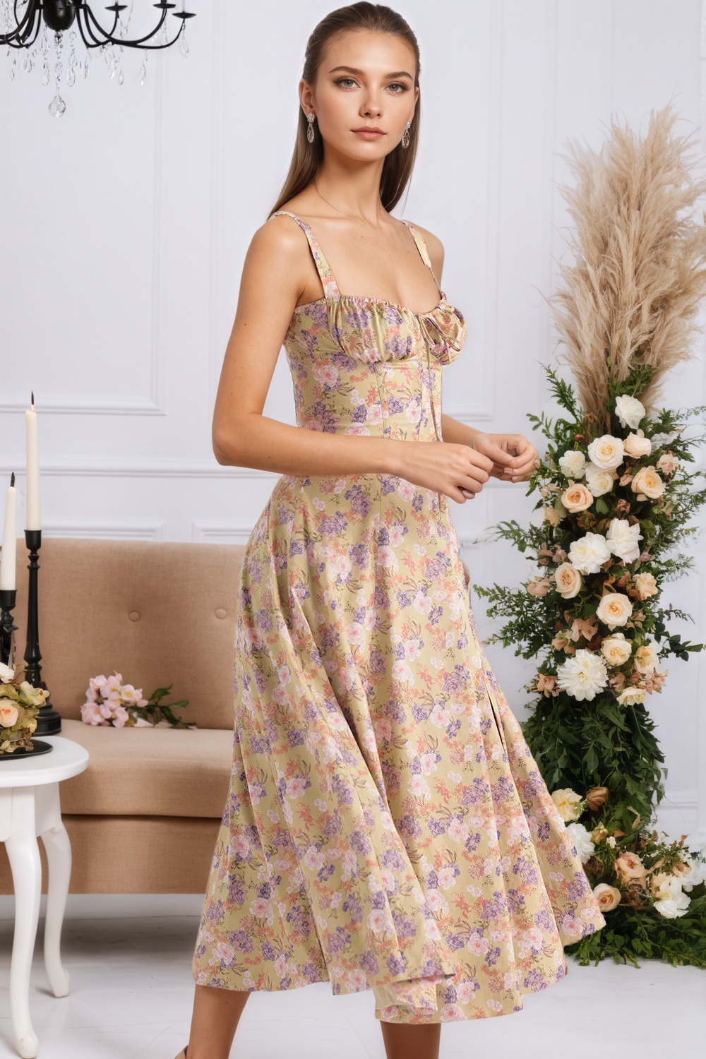 Floral Corset Style Waist Dress