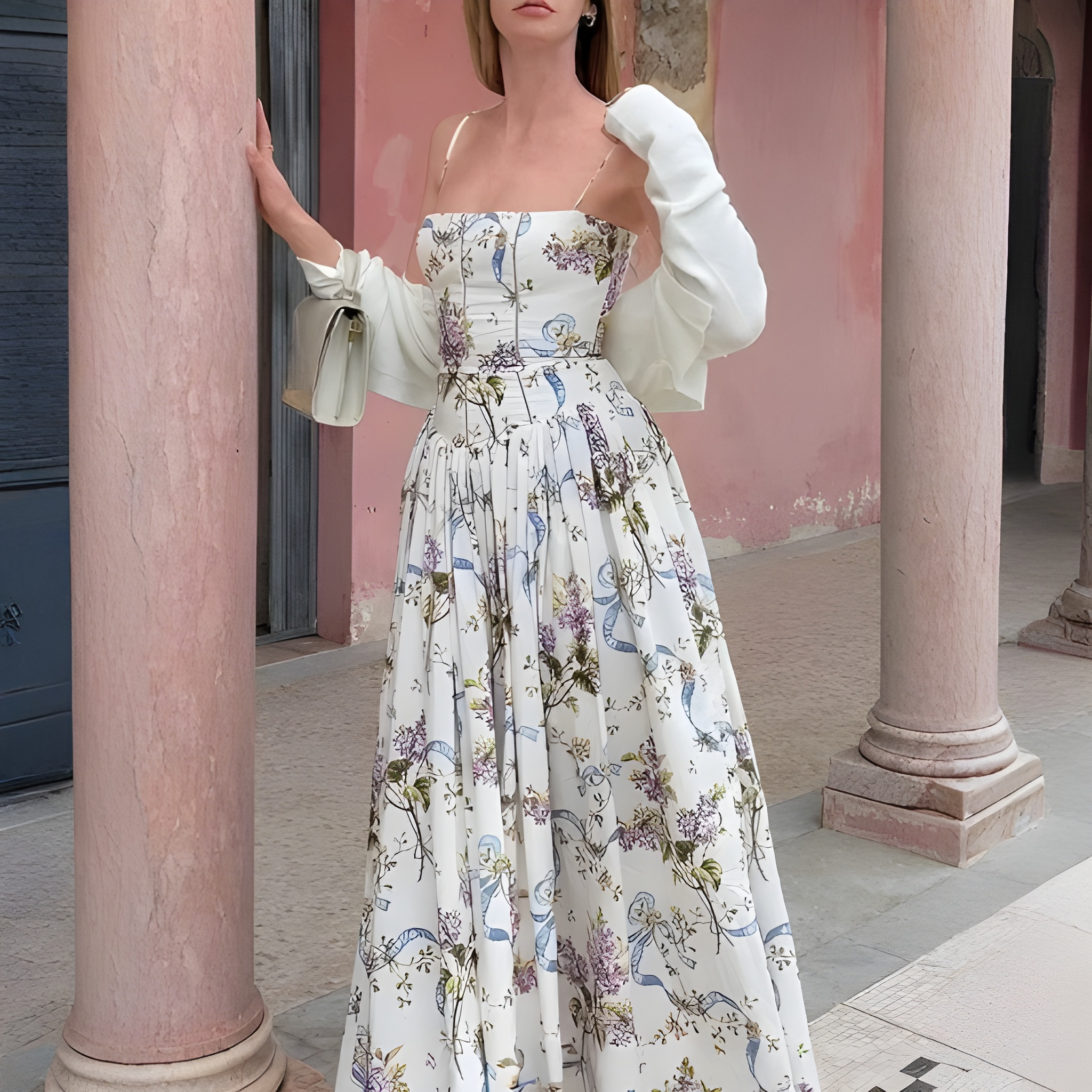 Floral Print Midi Sundress With Spaghetti Straps For Women Summer Wear