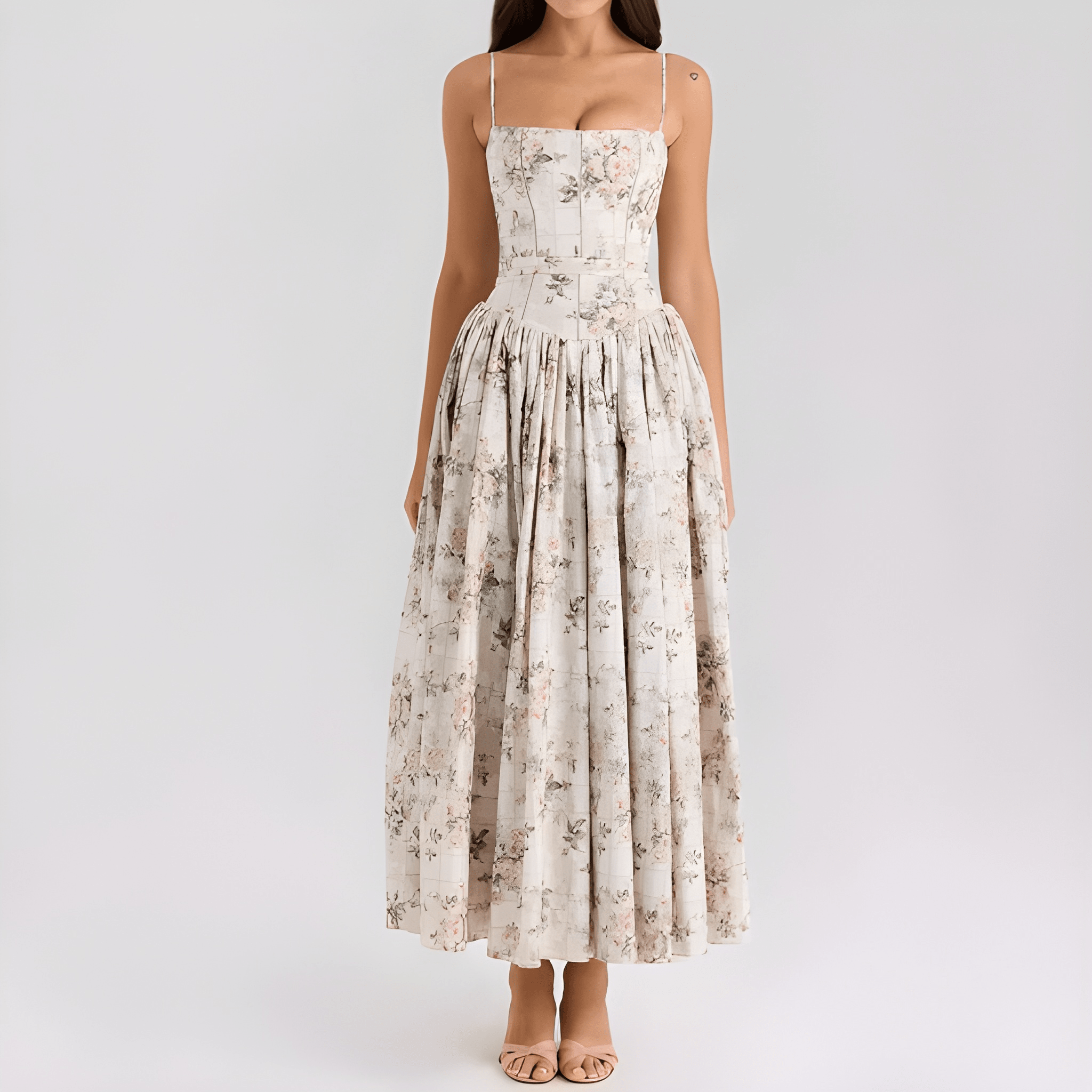Floral Print Midi Sundress With Spaghetti Straps For Women Summer Wear