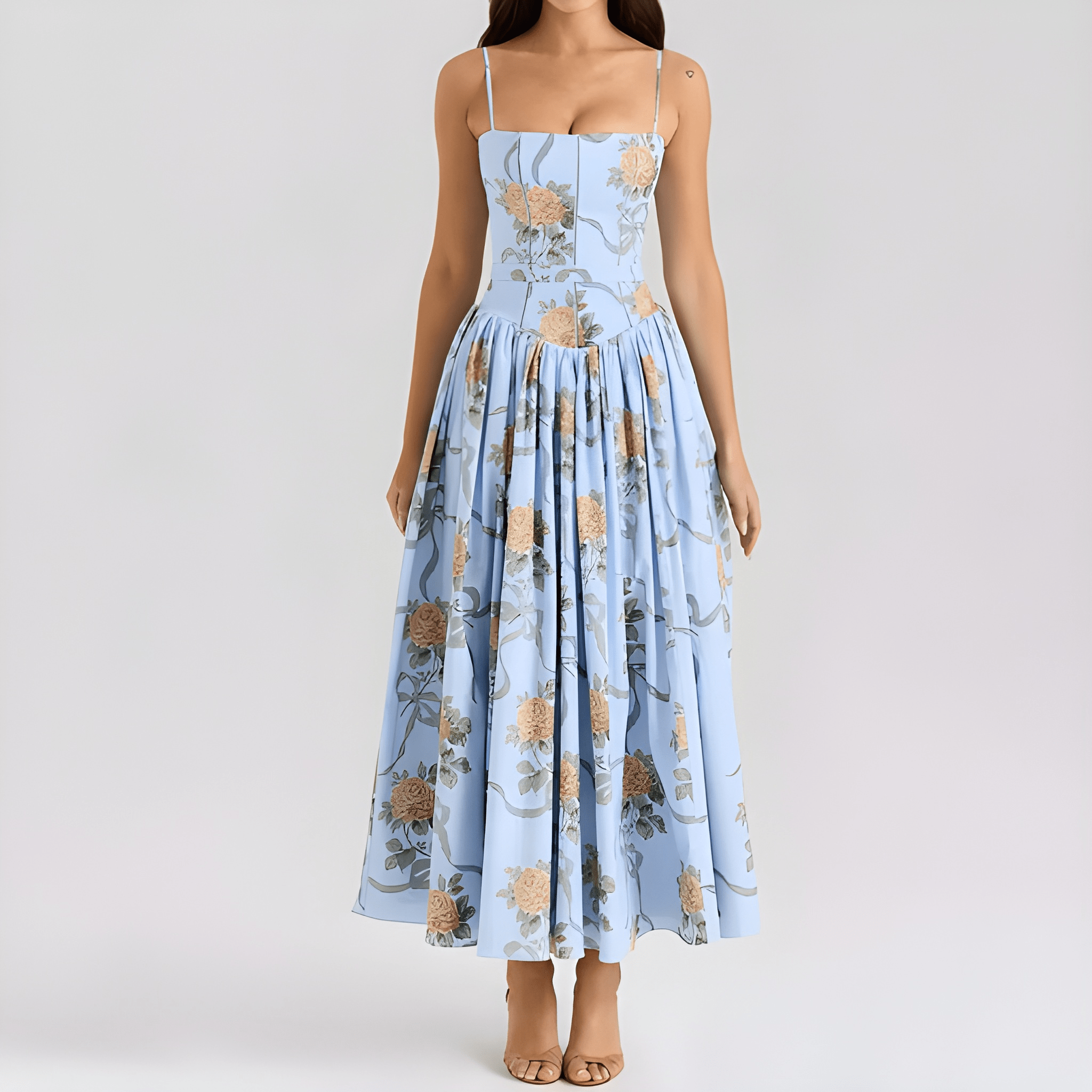 Floral Print Midi Sundress With Spaghetti Straps For Women Summer Wear