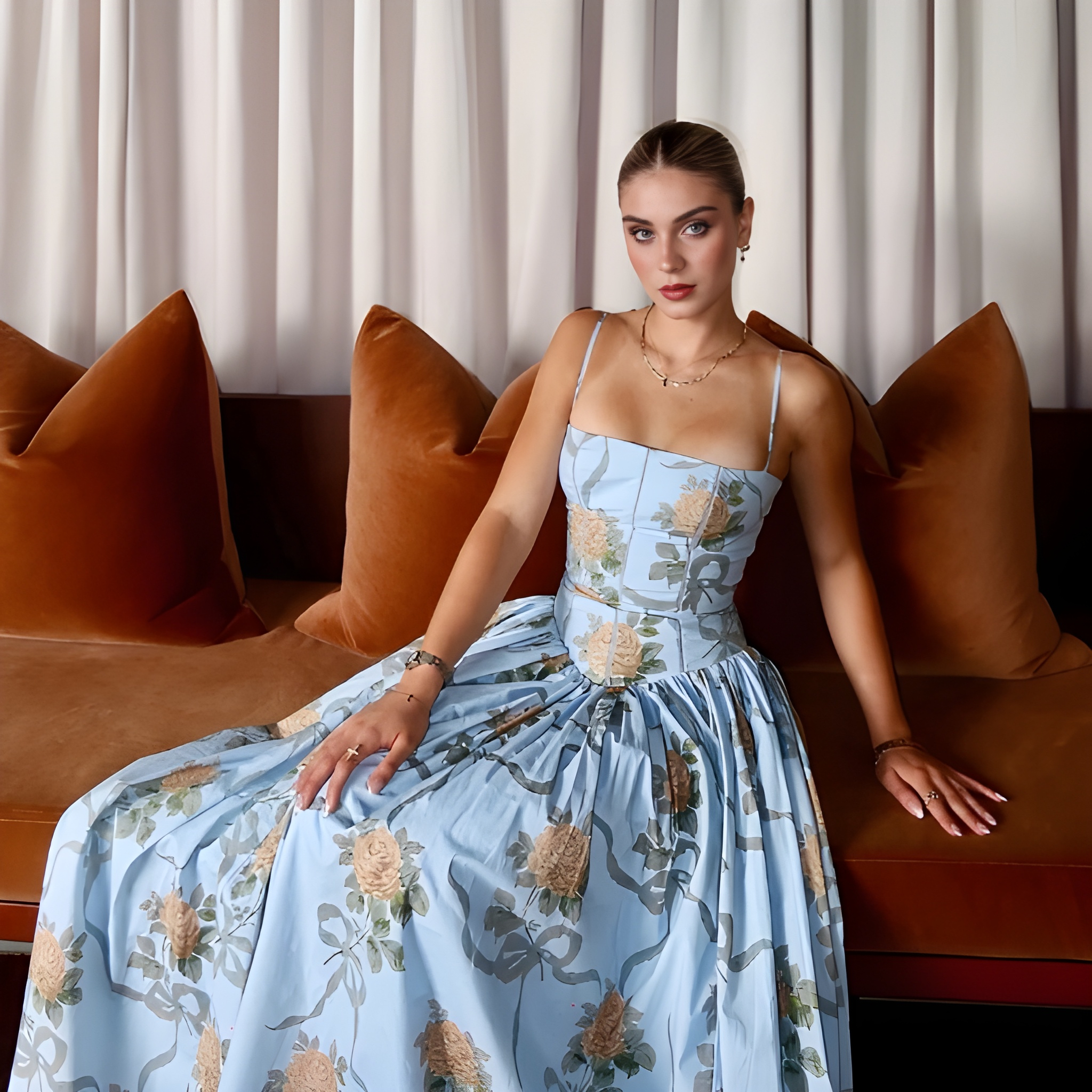 Floral Print Midi Sundress With Spaghetti Straps For Women Summer Wear
