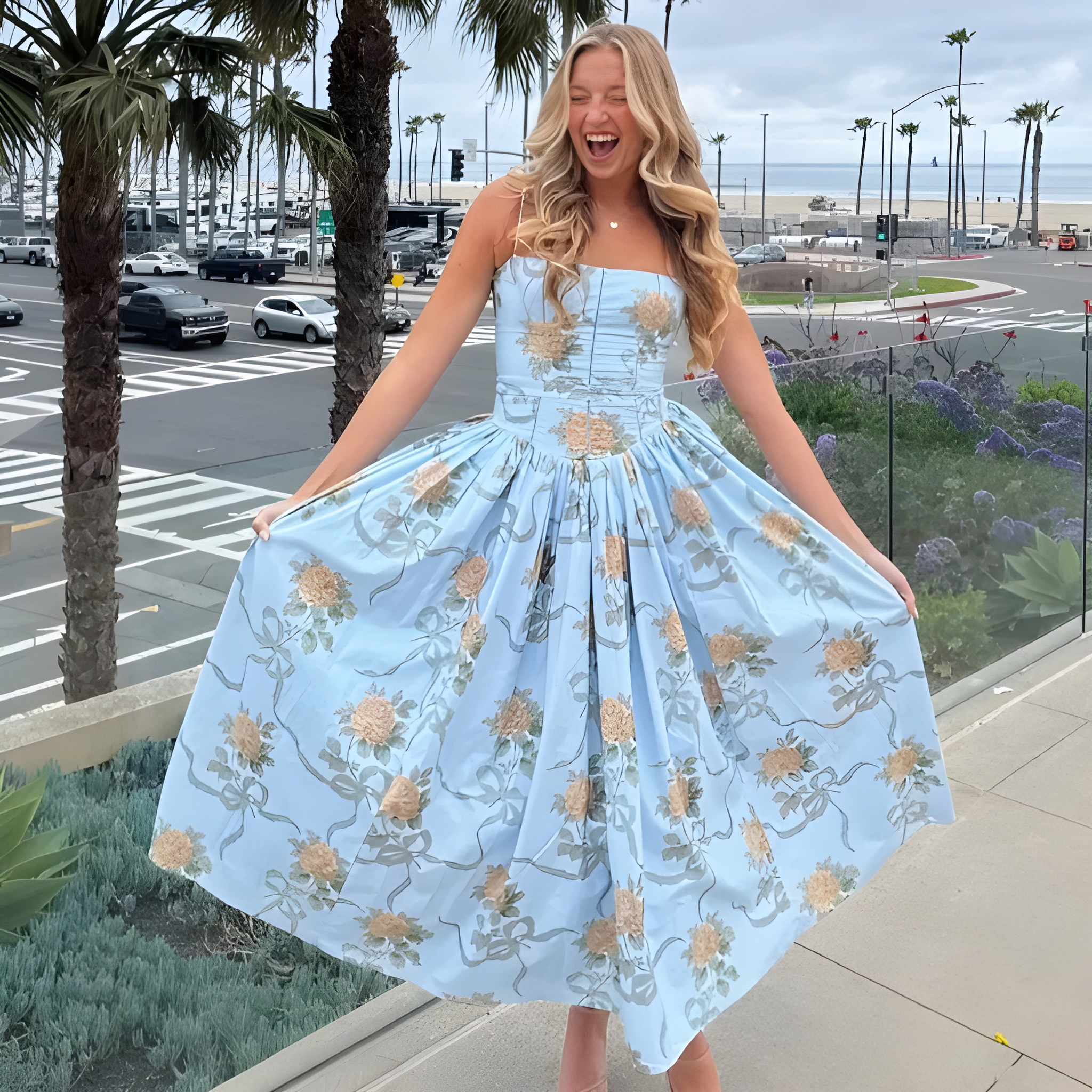 Floral Print Midi Sundress With Spaghetti Straps For Women Summer Wear
