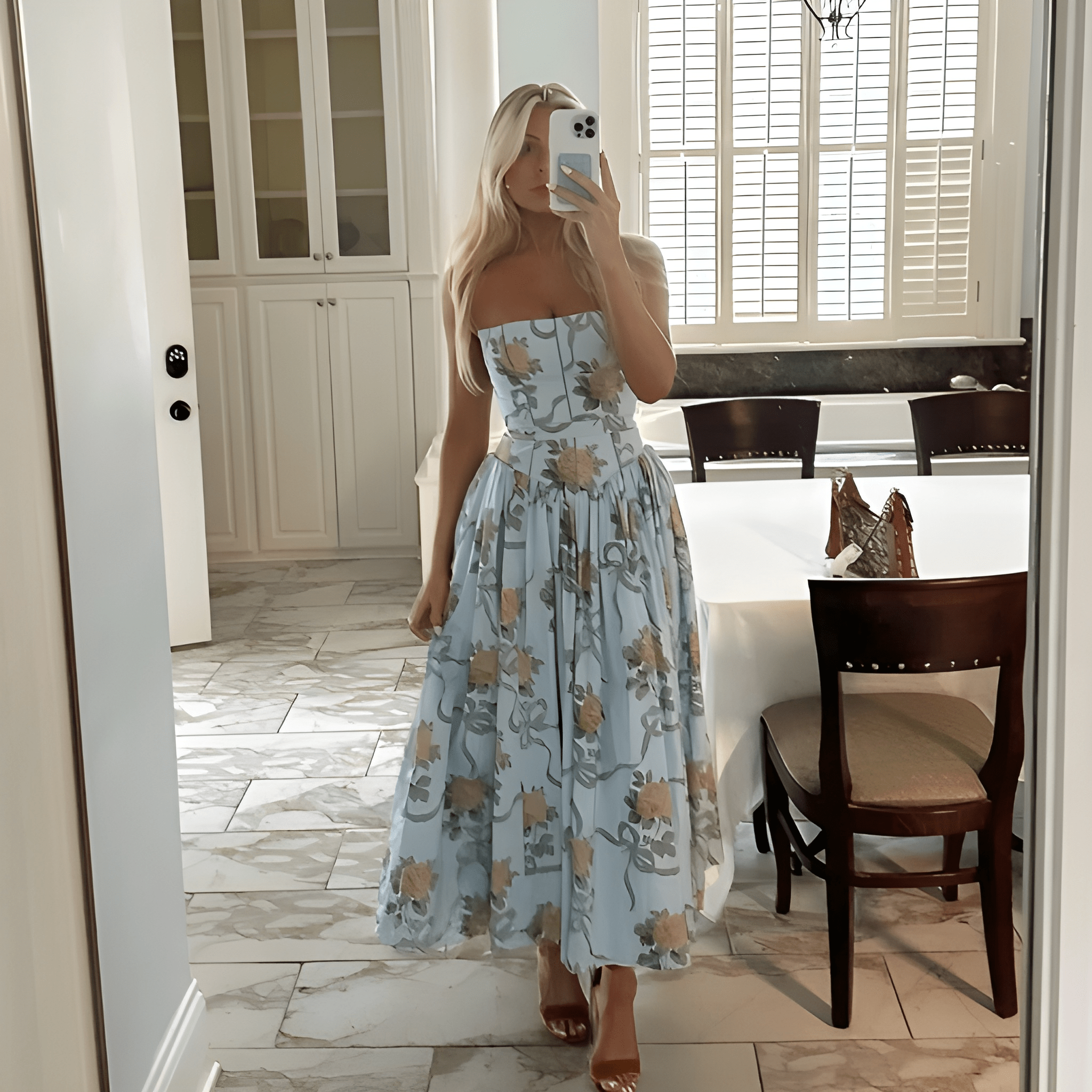 Floral Print Midi Sundress With Spaghetti Straps For Women Summer Wear