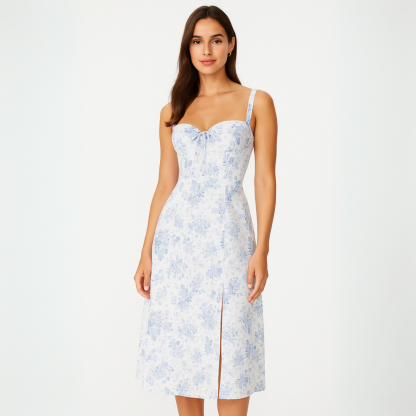 Floral Midi Dress With Shaper