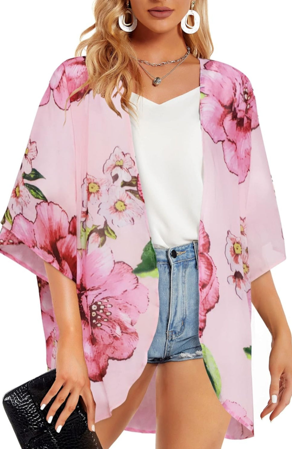 Floral Chiffon Puff Sleeve Kimono Cardigan-My Comfy Blouse