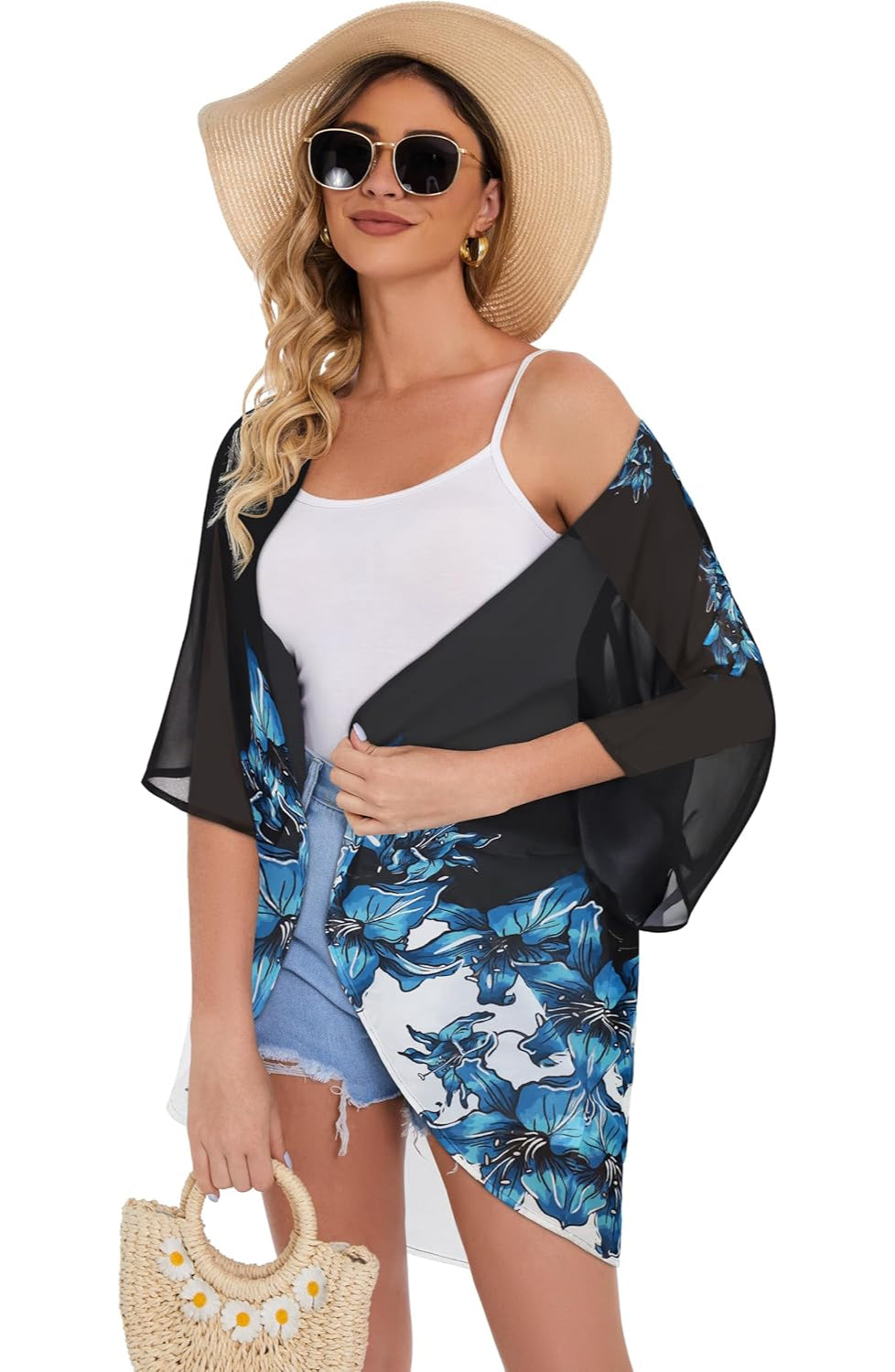 Floral Chiffon Puff Sleeve Kimono Cardigan-My Comfy Blouse