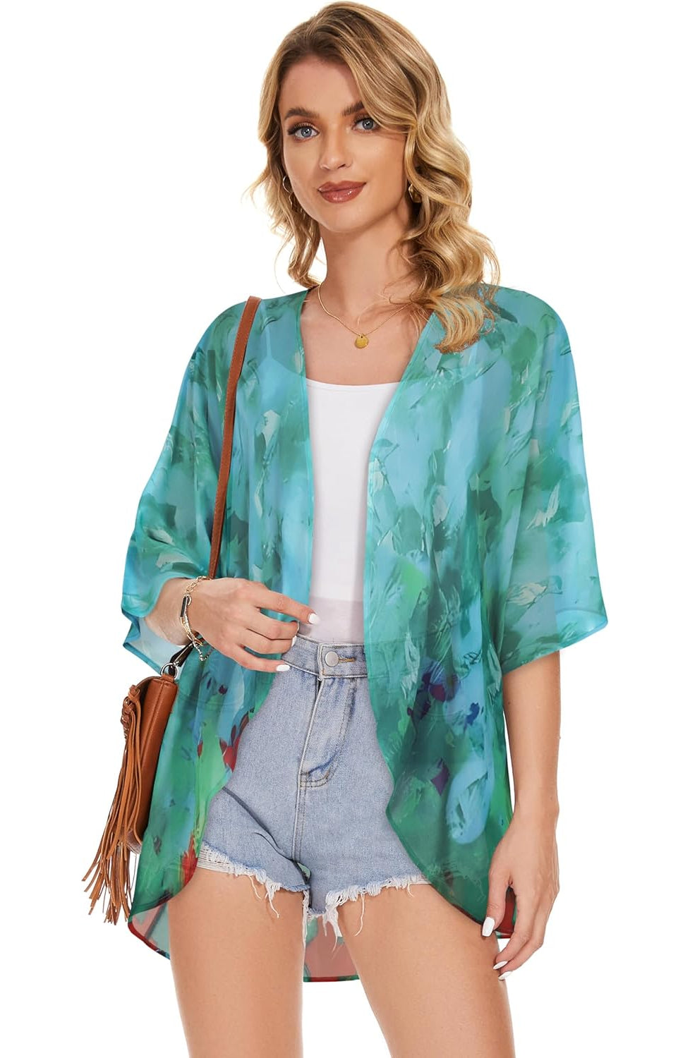 Floral Chiffon Puff Sleeve Kimono Cardigan-My Comfy Blouse