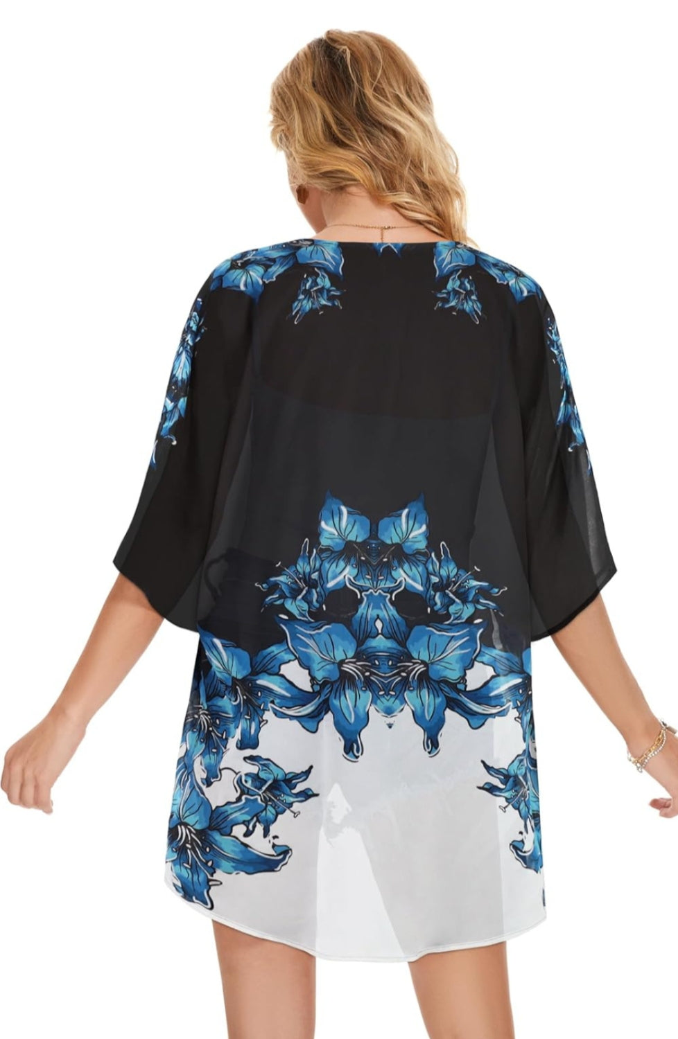 Floral Chiffon Puff Sleeve Kimono Cardigan-My Comfy Blouse