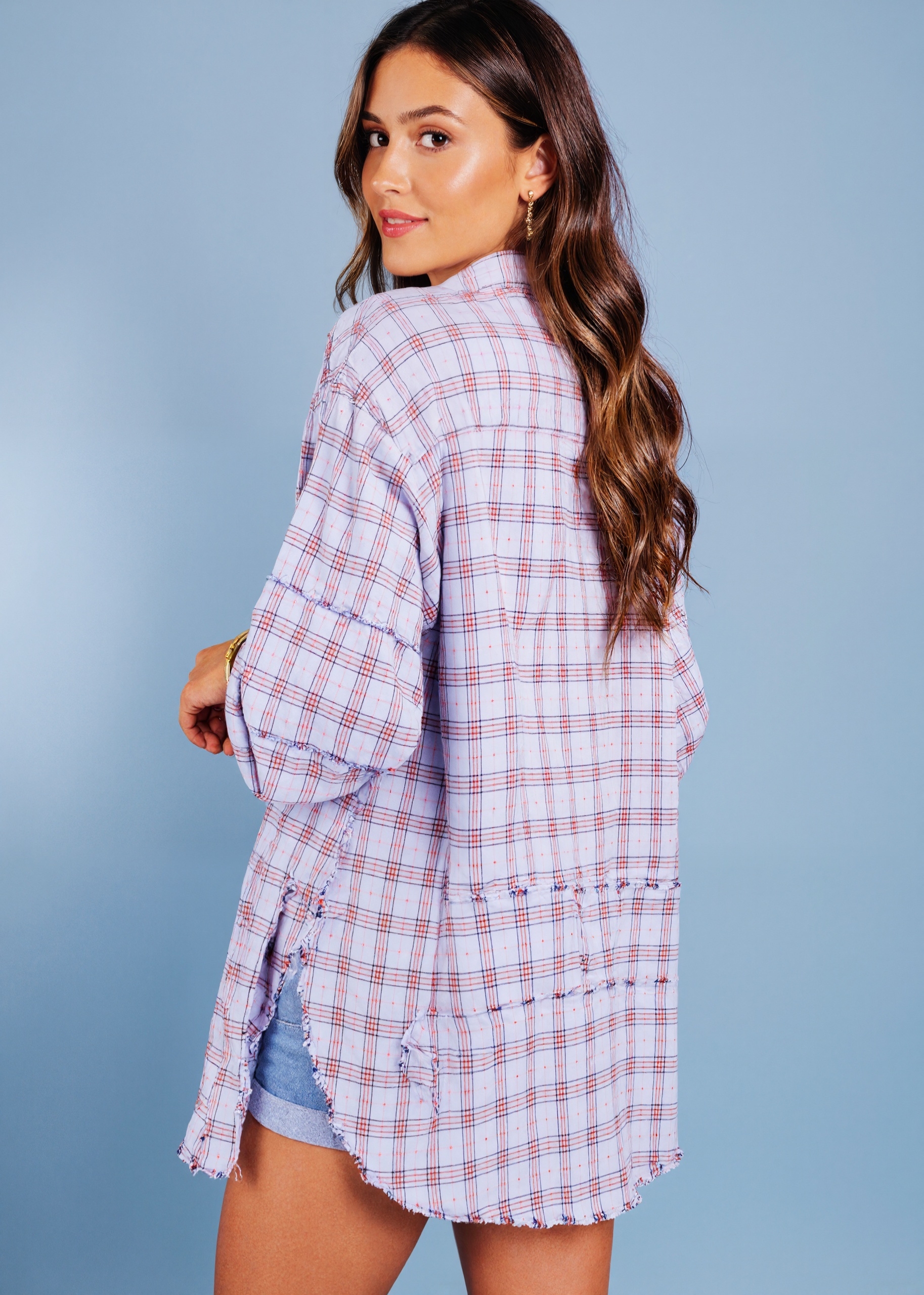 Frayed Hem Oversized Pocketed Shacket