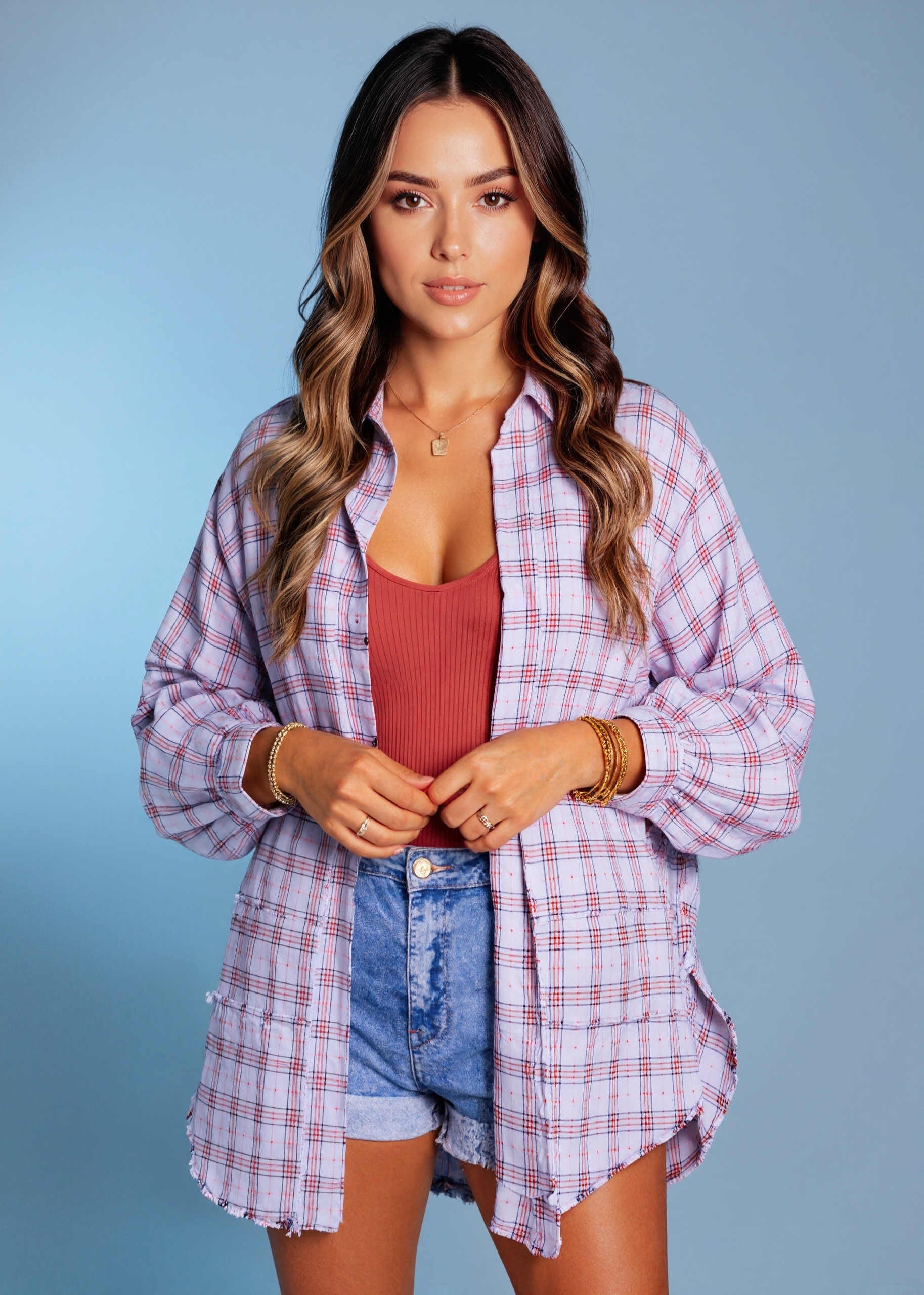 Frayed Hem Oversized Pocketed Shacket