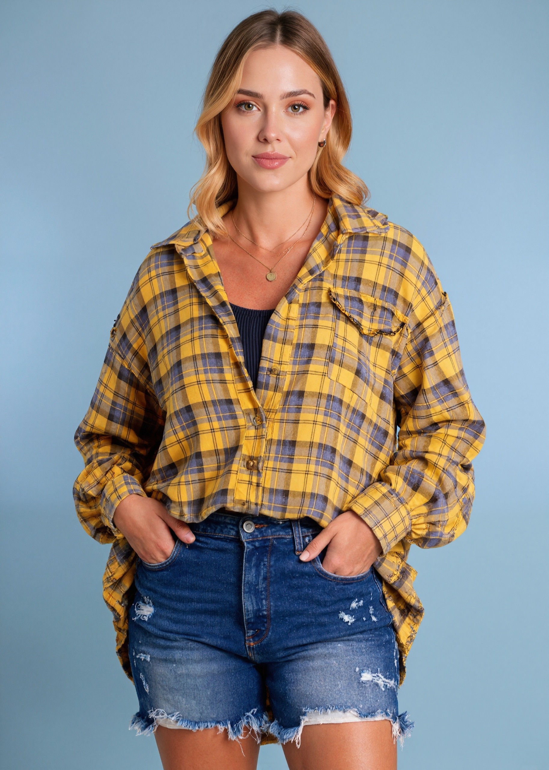 Frayed Hem Oversized Pocketed Shacket