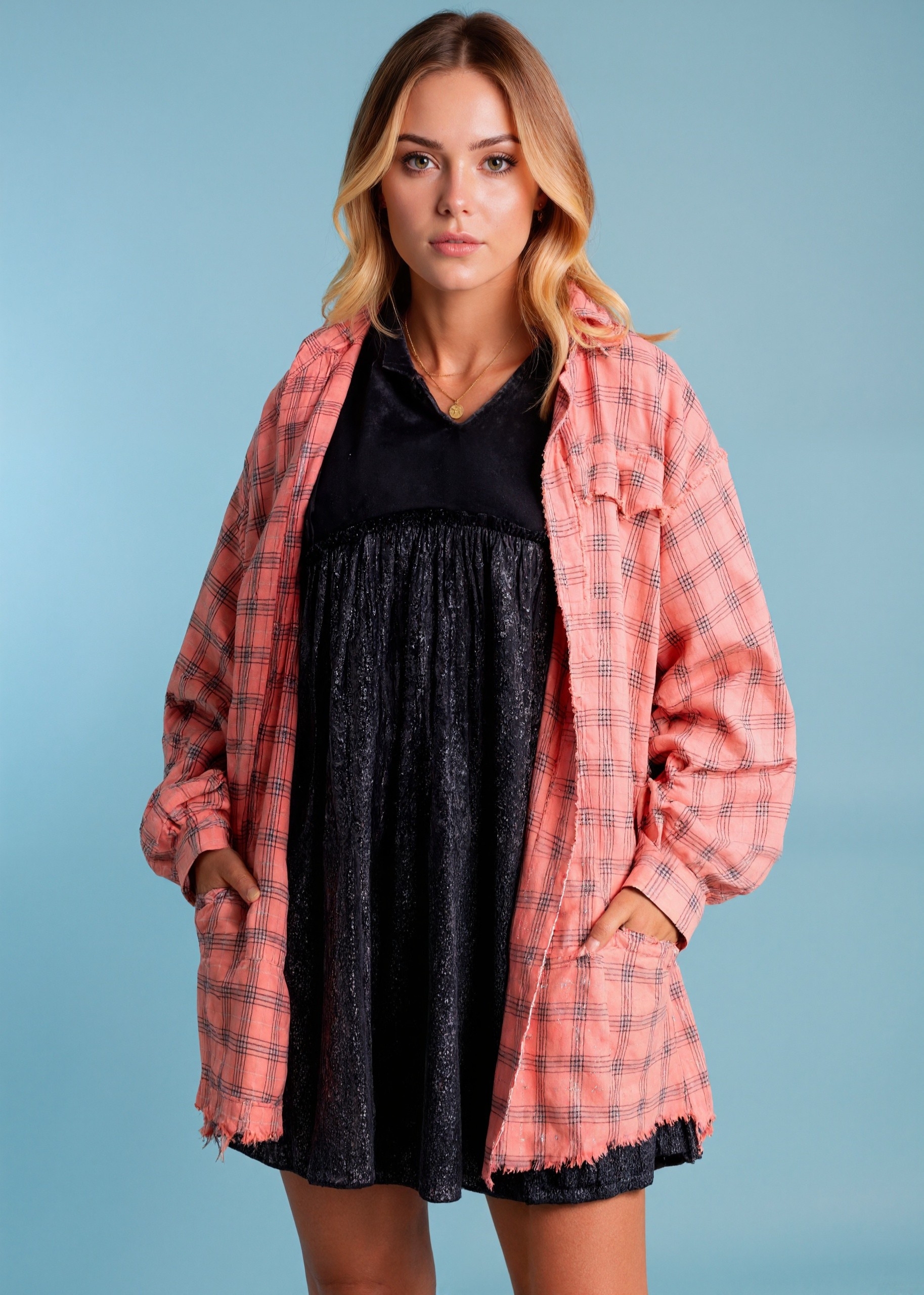 Frayed Hem Oversized Pocketed Shacket