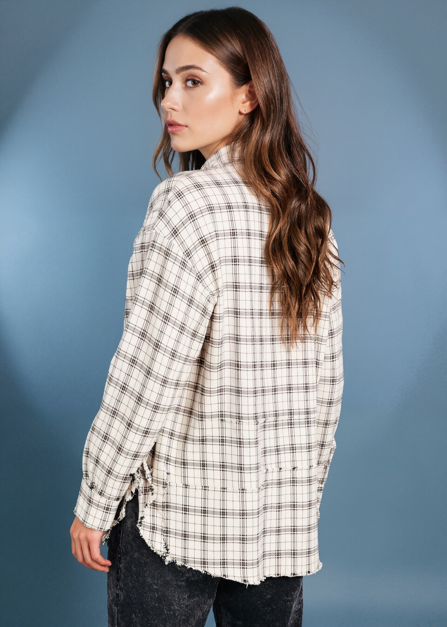 Frayed Hem Oversized Pocketed Shacket