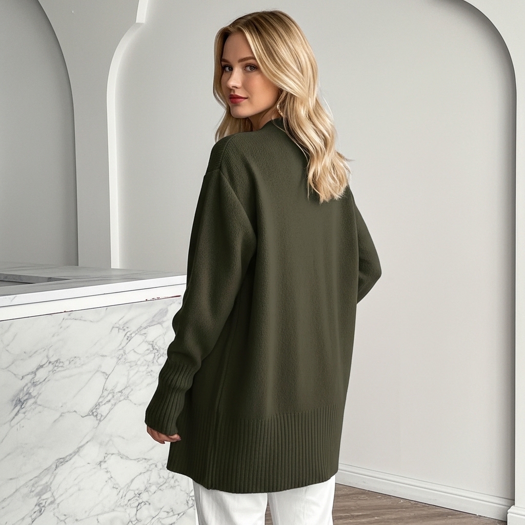 Long Length Cardigan With Long Sleeves And Open Front For Women