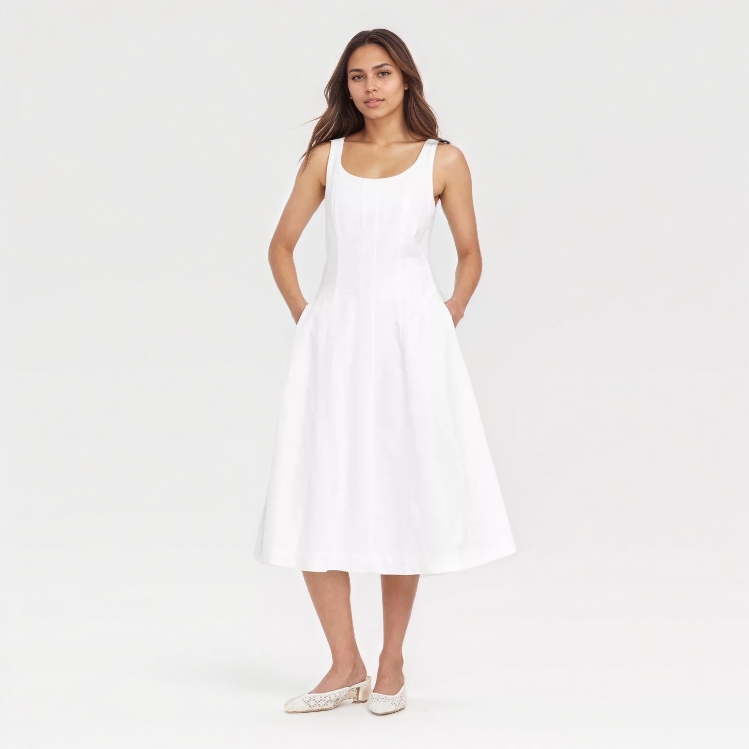 Corset Style Canvas Midi Dress With Side Pocket-My Comfy Blouse