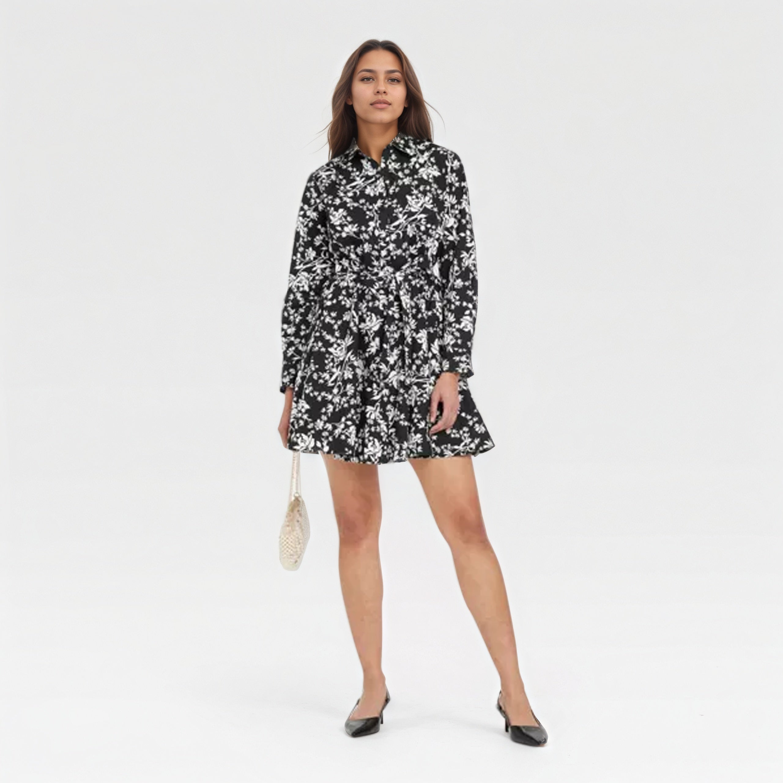 Poplin Long Sleeve Mini Shirt Style Dress