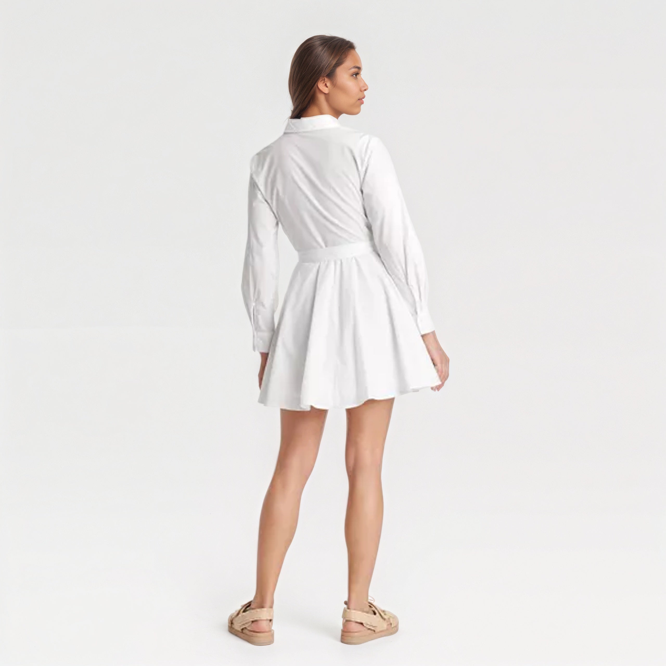 Poplin Long Sleeve Mini Shirt Style Dress