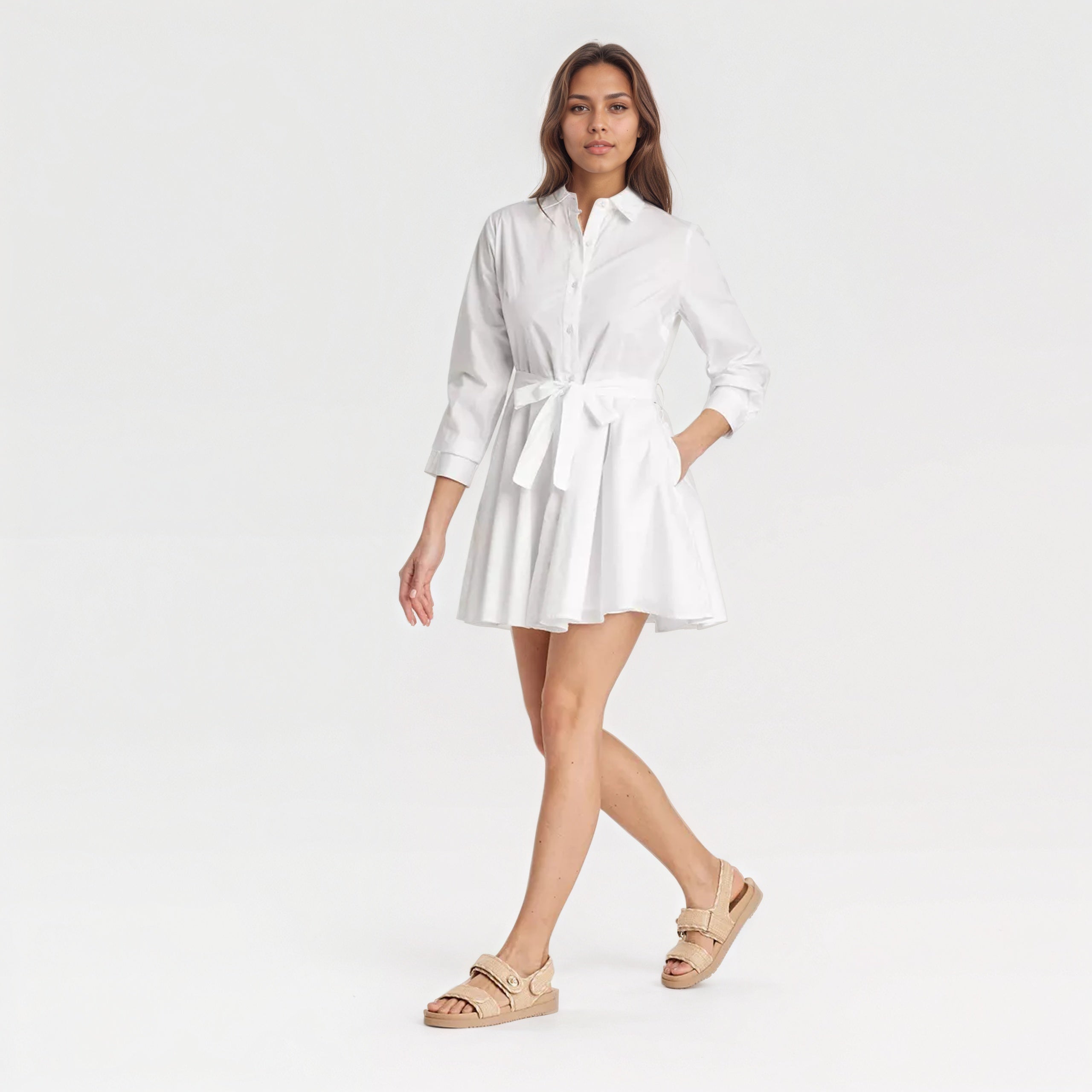 Poplin Long Sleeve Mini Shirt Style Dress