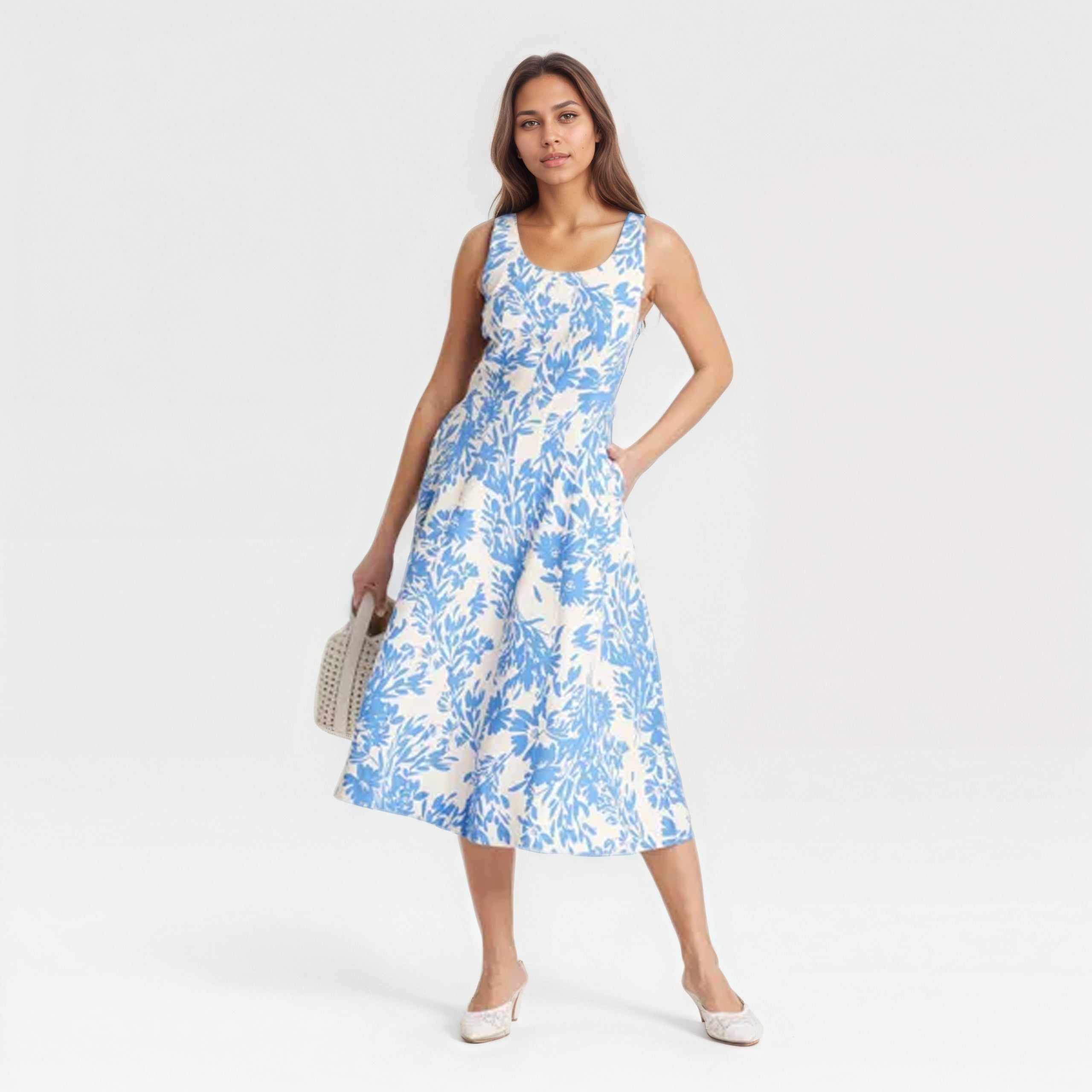 Corset Style Canvas Midi Dress With Side Pocket-My Comfy Blouse