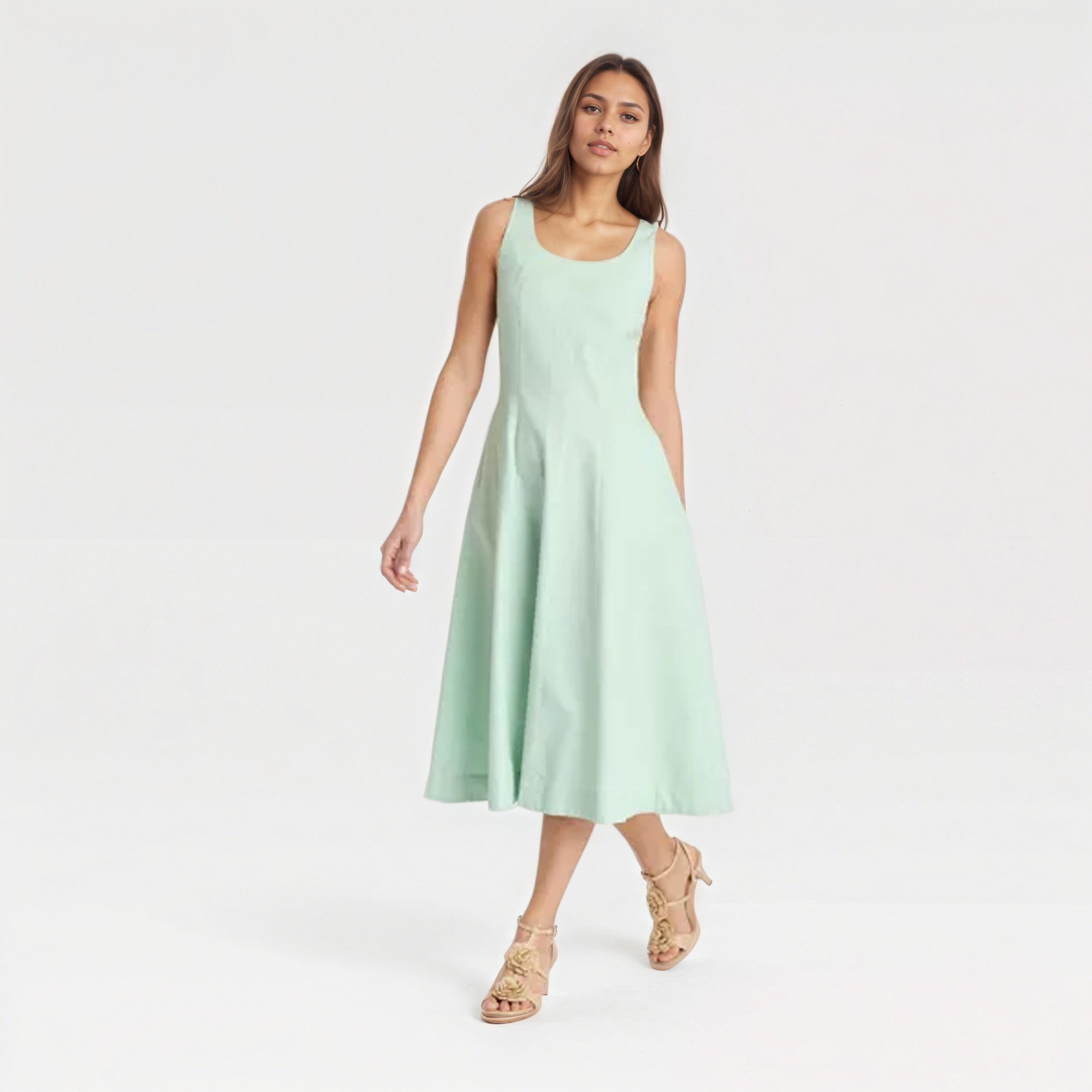 Corset Style Canvas Midi Dress With Side Pocket-My Comfy Blouse