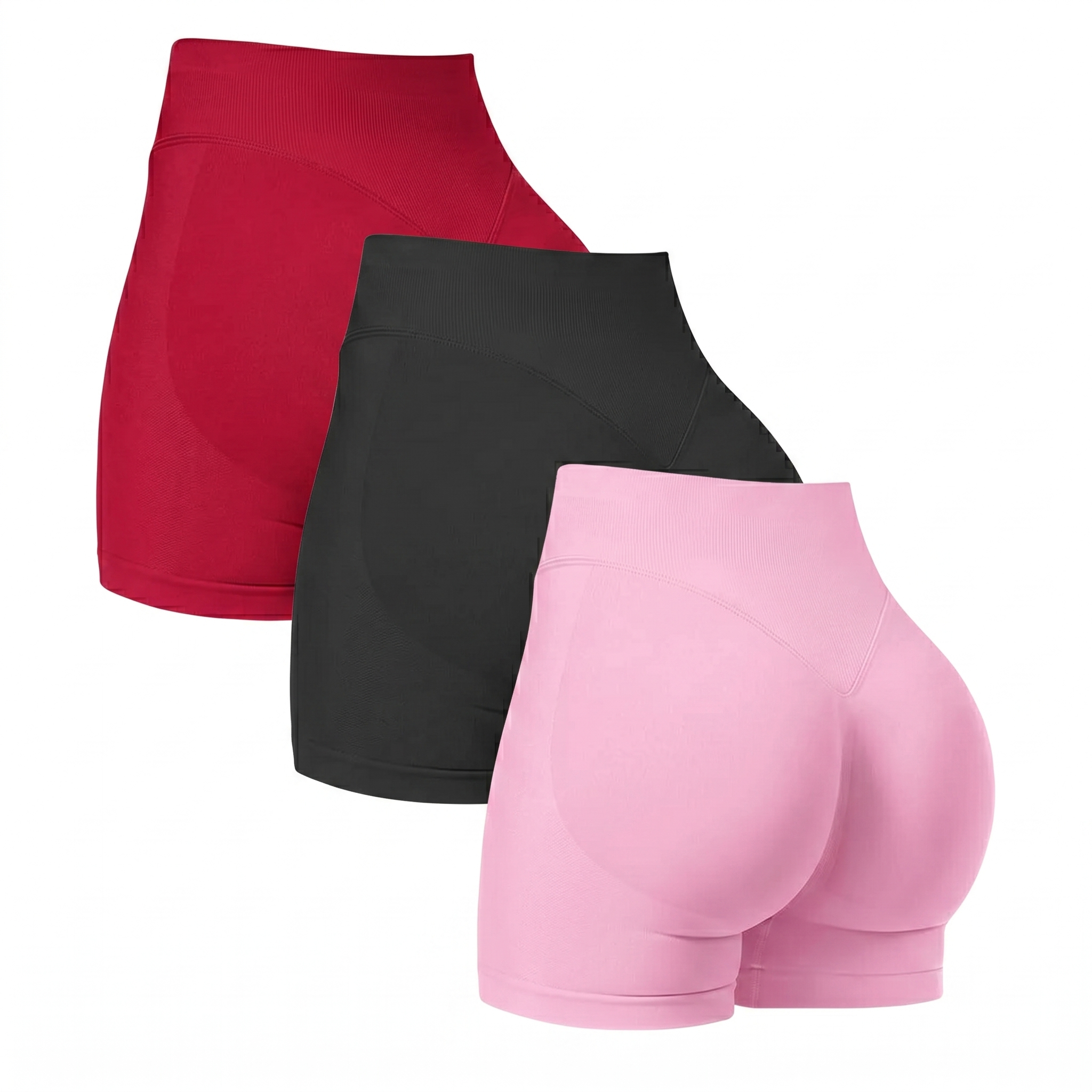 3 Pieces Comfortable And Seamless Stretch Fitness Shorts For Women
