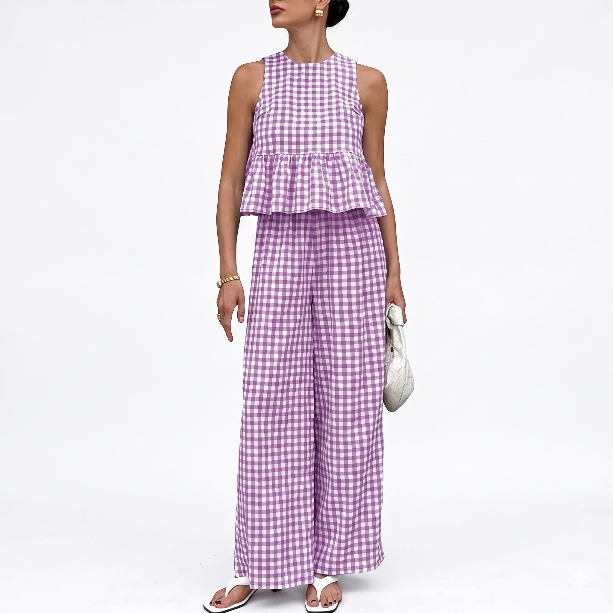 Gingham Plaid Peplum Tank Top Matching Set