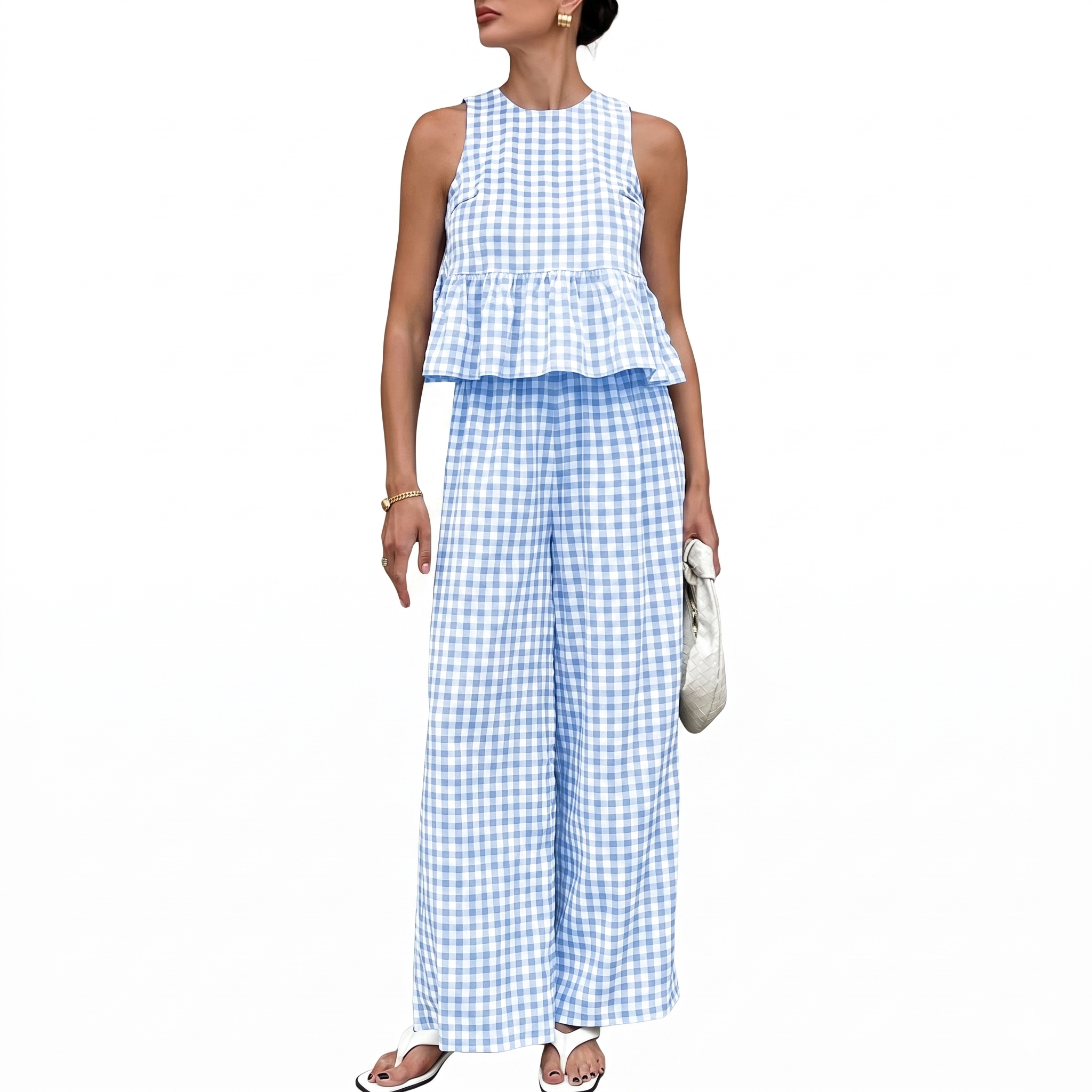 Gingham Plaid Peplum Tank Top Matching Set