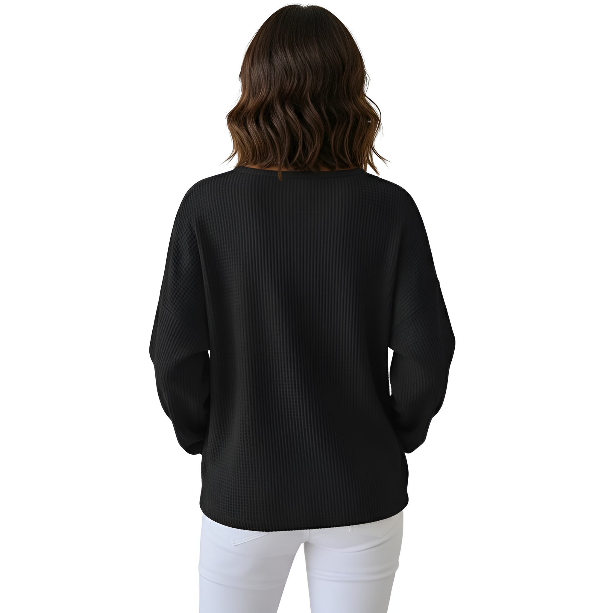 Long Sleeve Waffle Sweatshirt For Women with Front Buttons