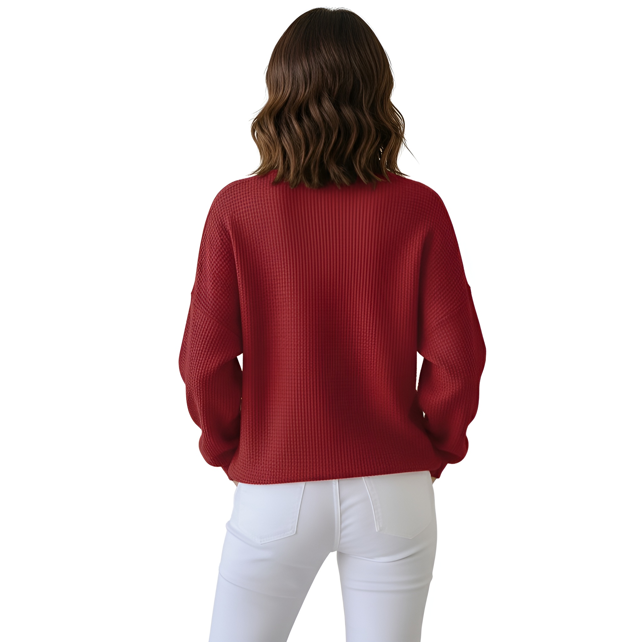 Long Sleeve Waffle Sweatshirt For Women with Front Buttons