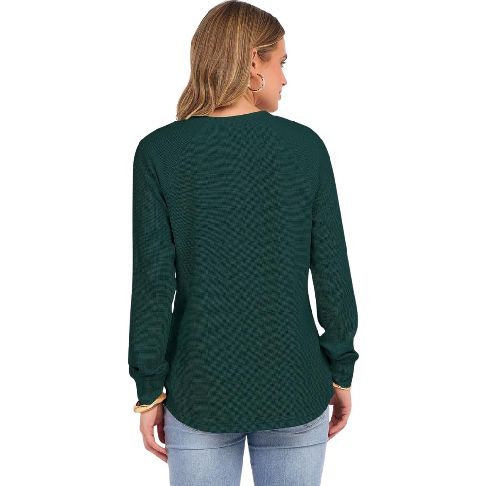 Women's Long Sleeve Waffle Knit Shirts Dressy Casual Loose Button Up V Neck