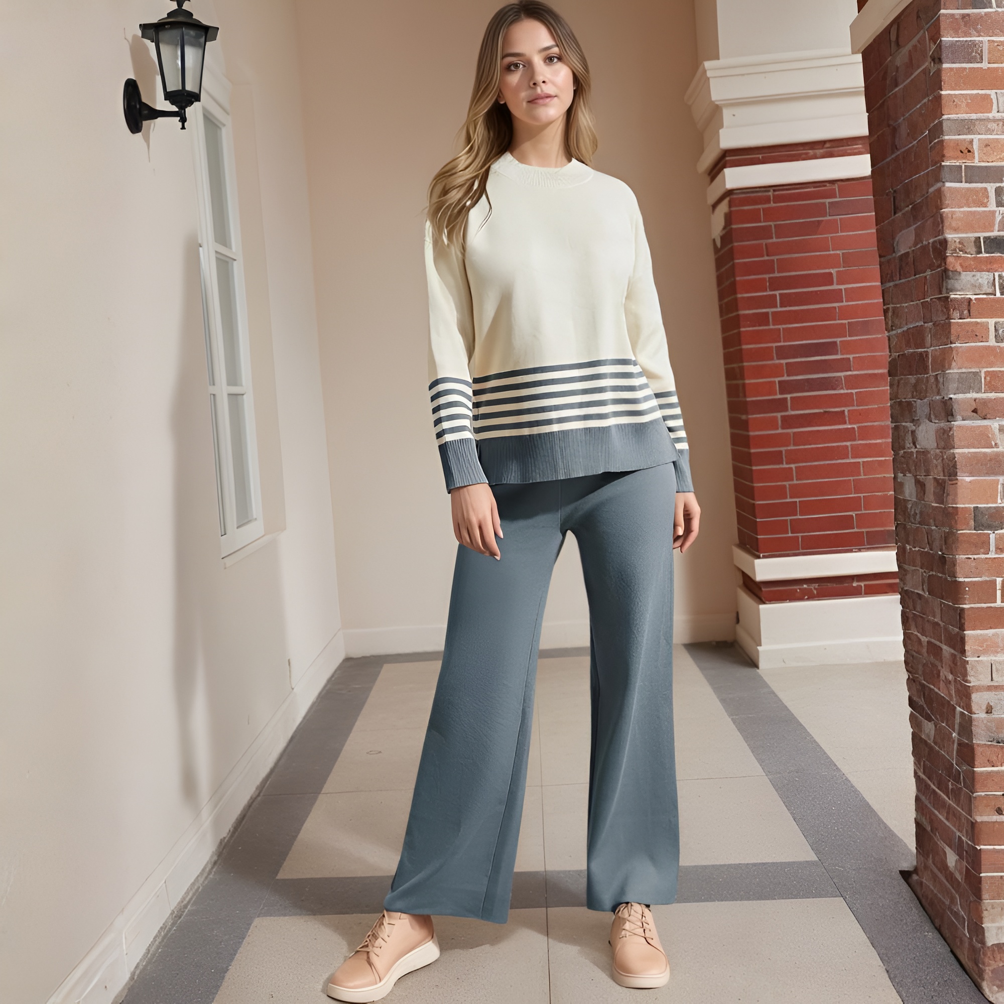 Two Piece Lounge Sets For Women With Knitted Pullover Sweater And Matching Pants