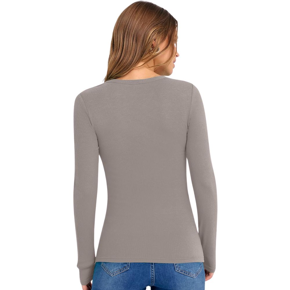 Long Sleeve Shirts for Women V Neck Ribbed Knit Fitted Fall Basic Tshirts