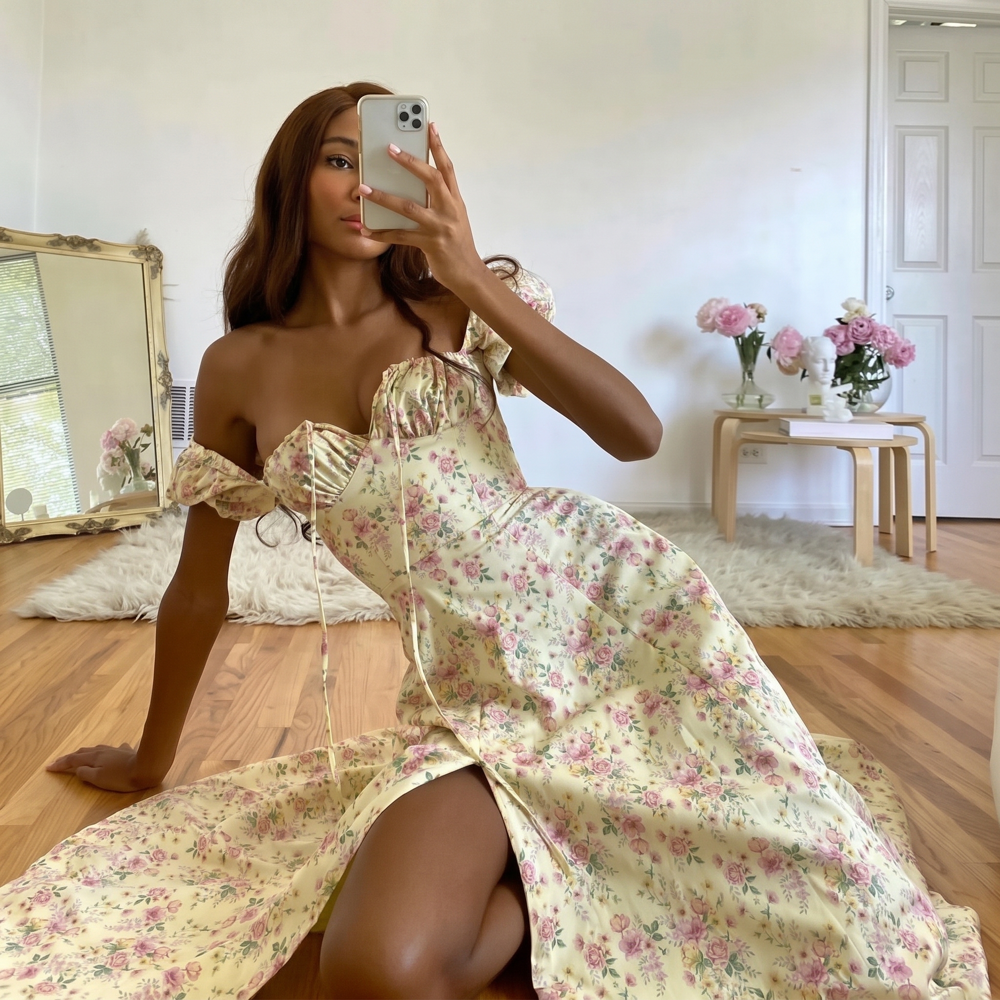 High Rise Puff Sleeve Maxi Dress For Women