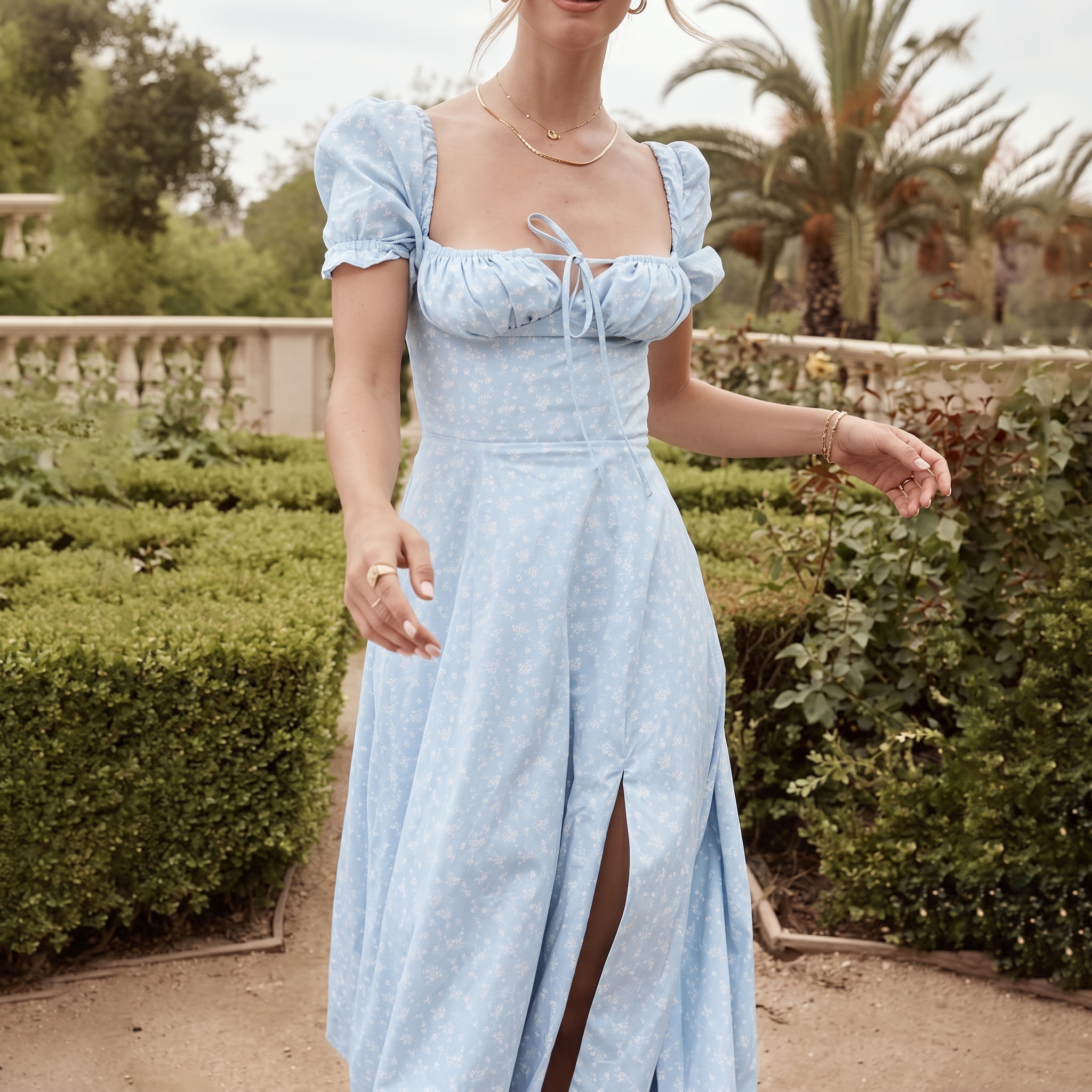 High Rise Puff Sleeve Maxi Dress For Women