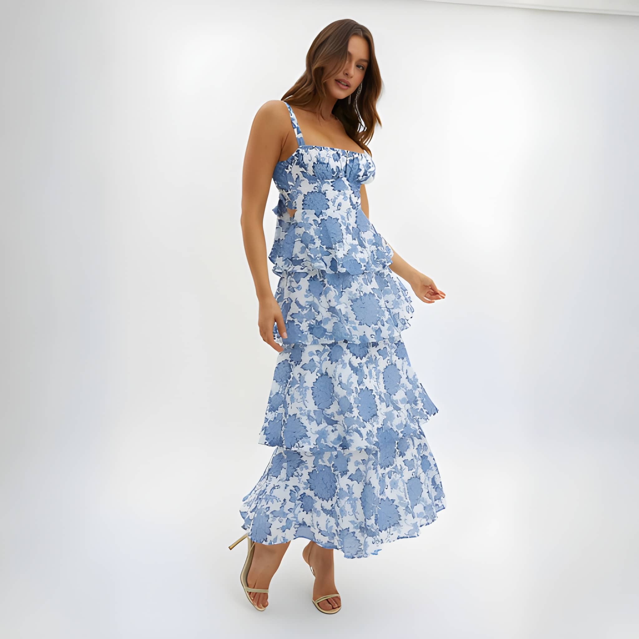 High Rise Sleeveless Printed Suspender Maxi Dress For Women