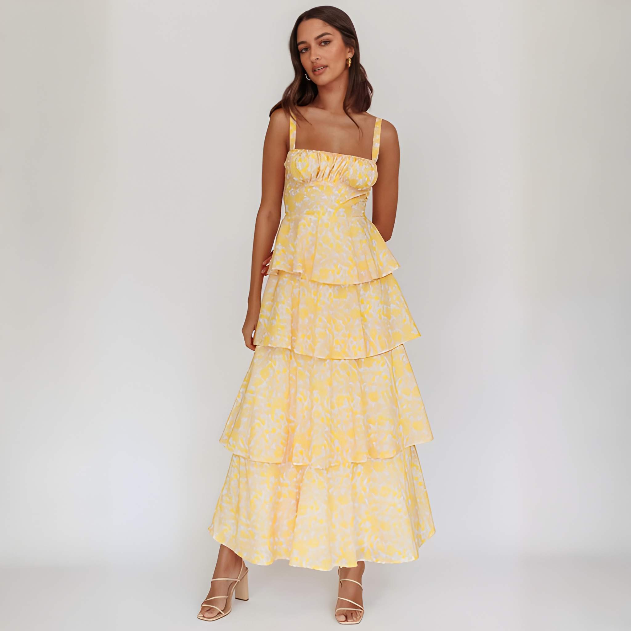 High Rise Sleeveless Printed Suspender Maxi Dress For Women