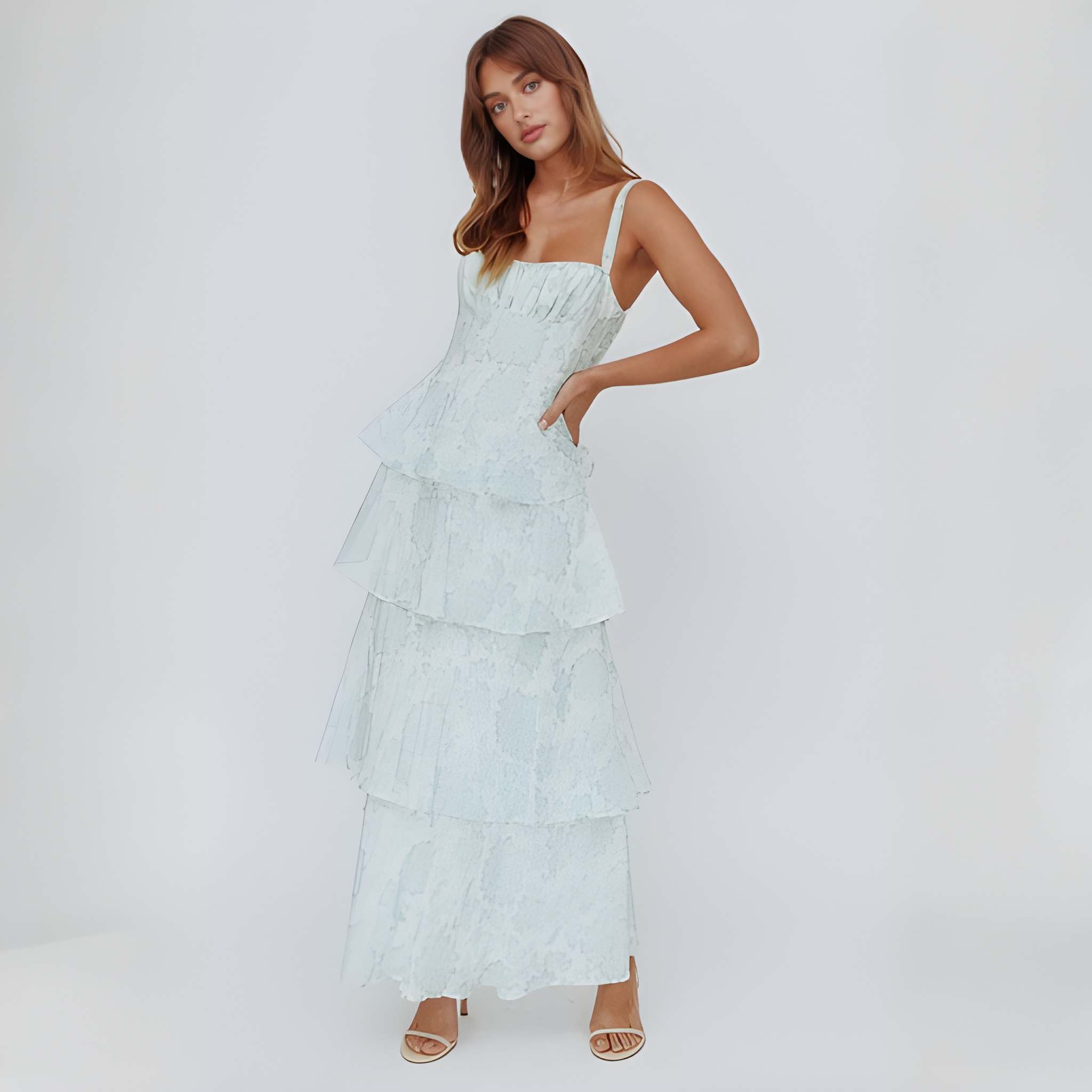 High Rise Sleeveless Printed Suspender Maxi Dress For Women
