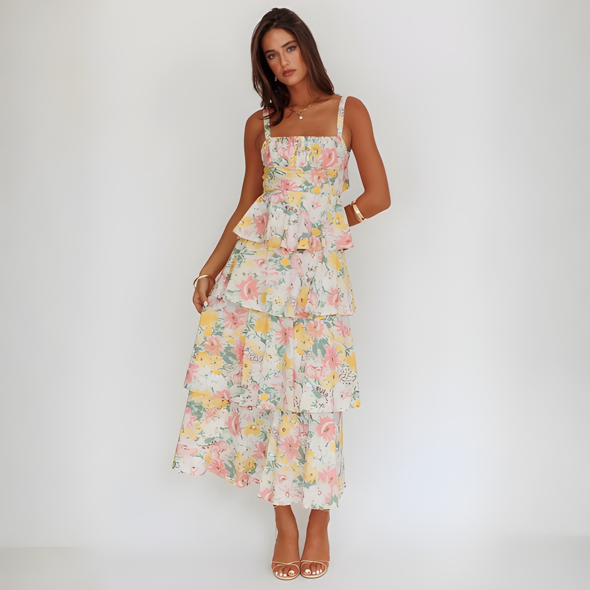 High Rise Sleeveless Printed Suspender Maxi Dress For Women