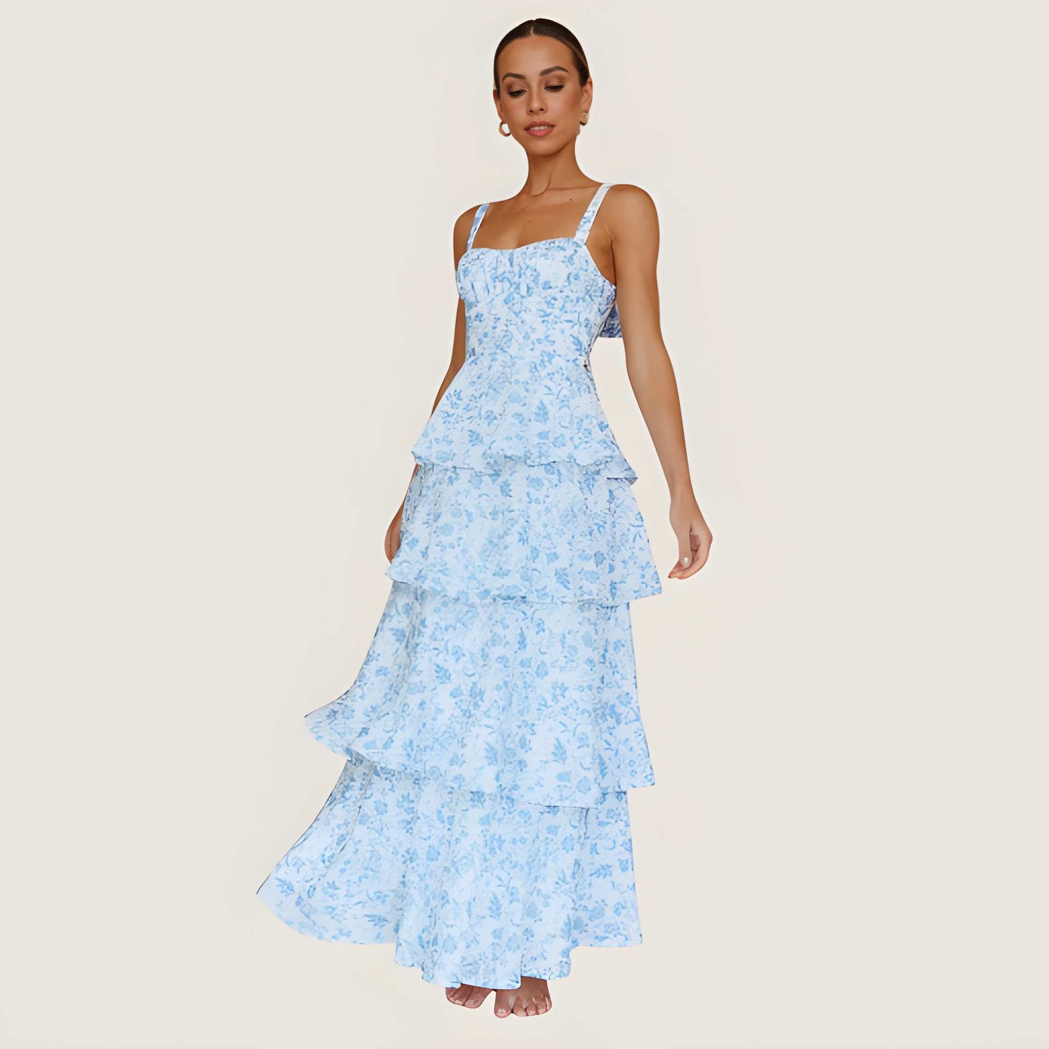 High Rise Sleeveless Printed Suspender Maxi Dress For Women