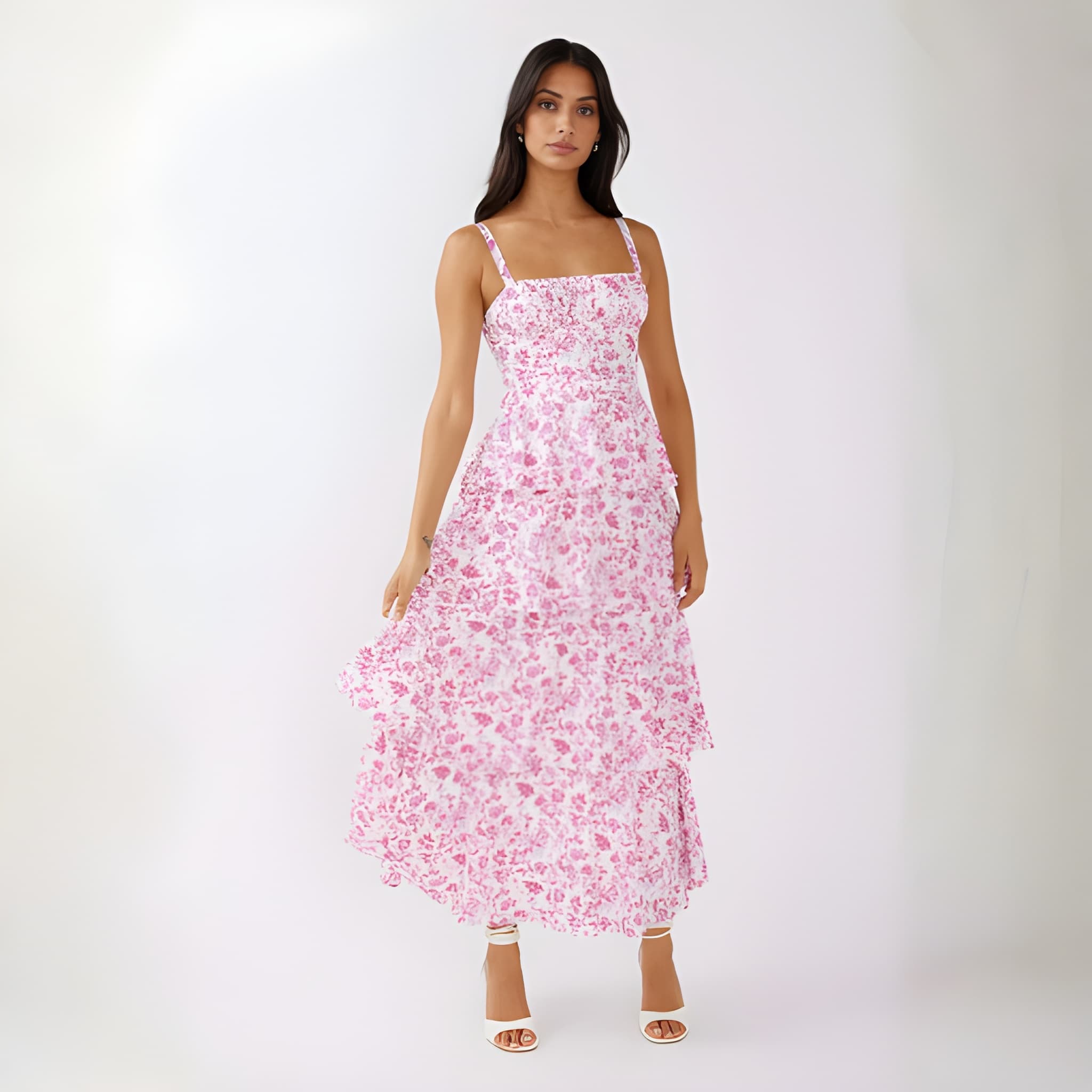 High Rise Sleeveless Printed Suspender Maxi Dress For Women