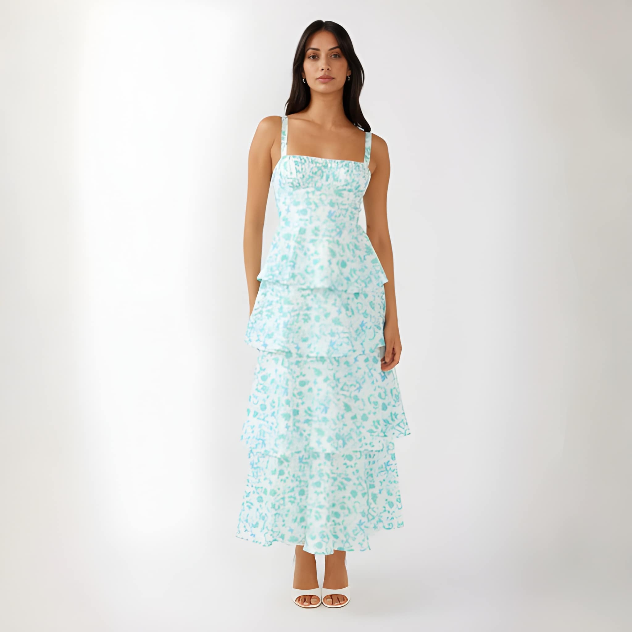 High Rise Sleeveless Printed Suspender Maxi Dress For Women