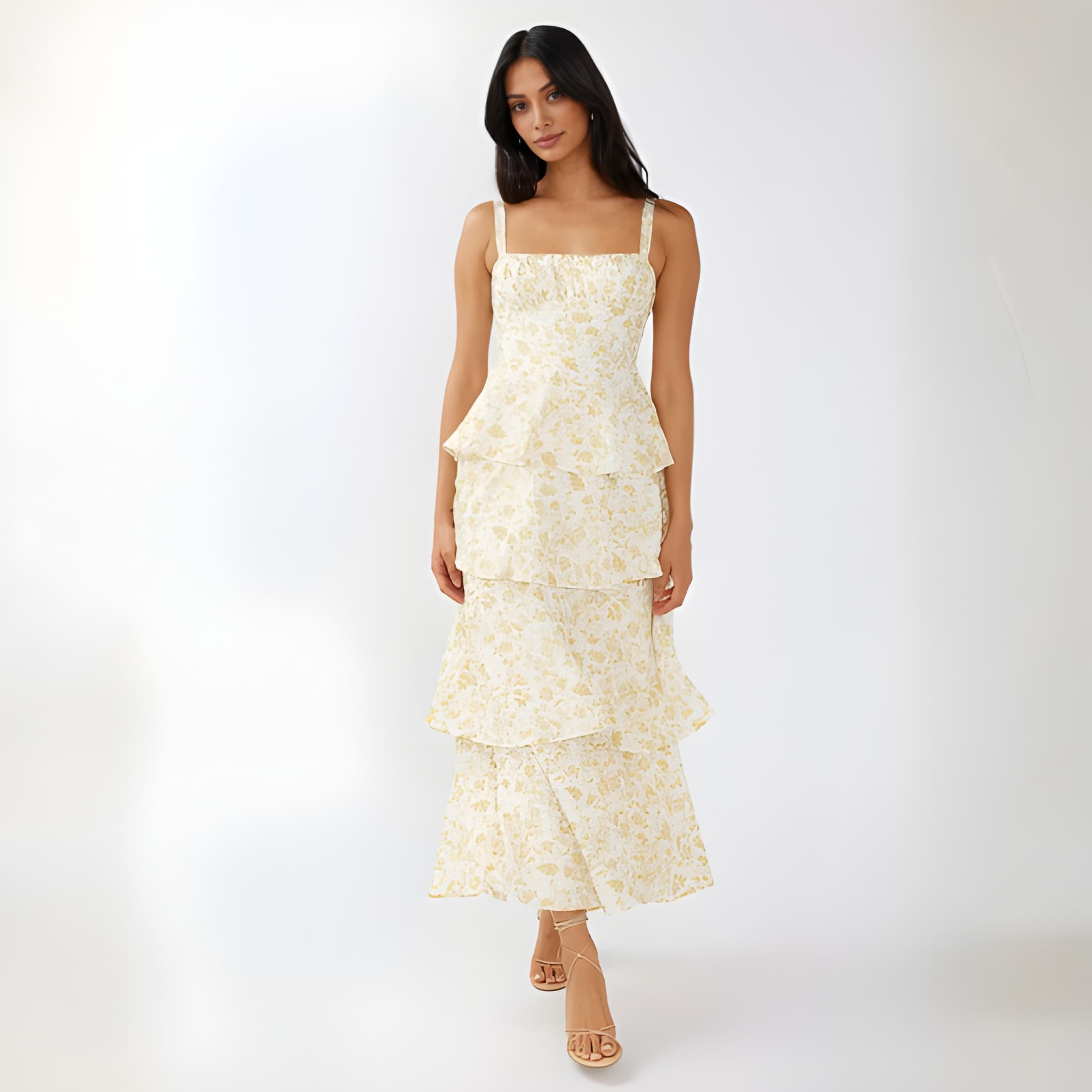 High Rise Sleeveless Printed Suspender Maxi Dress For Women