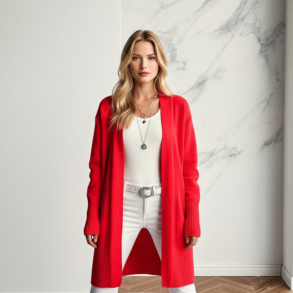 Long Length Cardigan With Long Sleeves And Open Front For Women