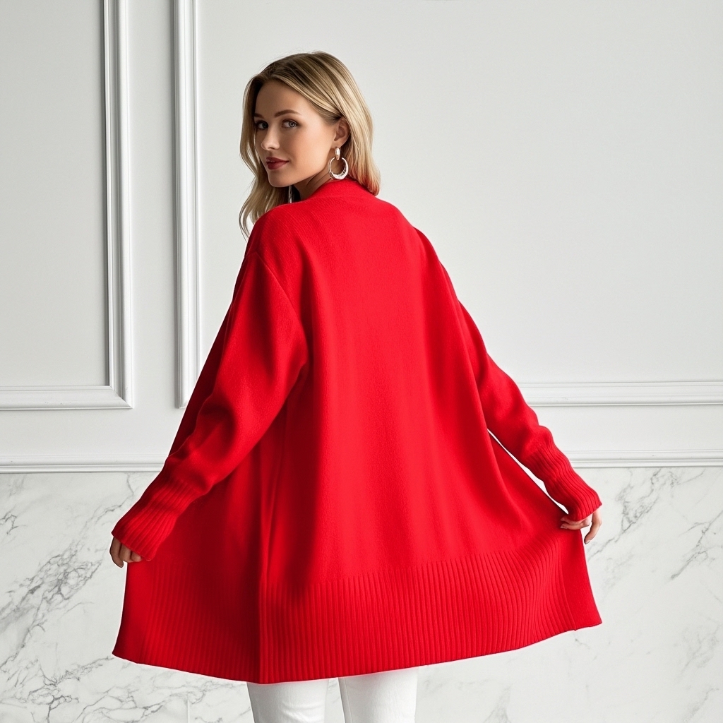 Long Length Cardigan With Long Sleeves And Open Front For Women