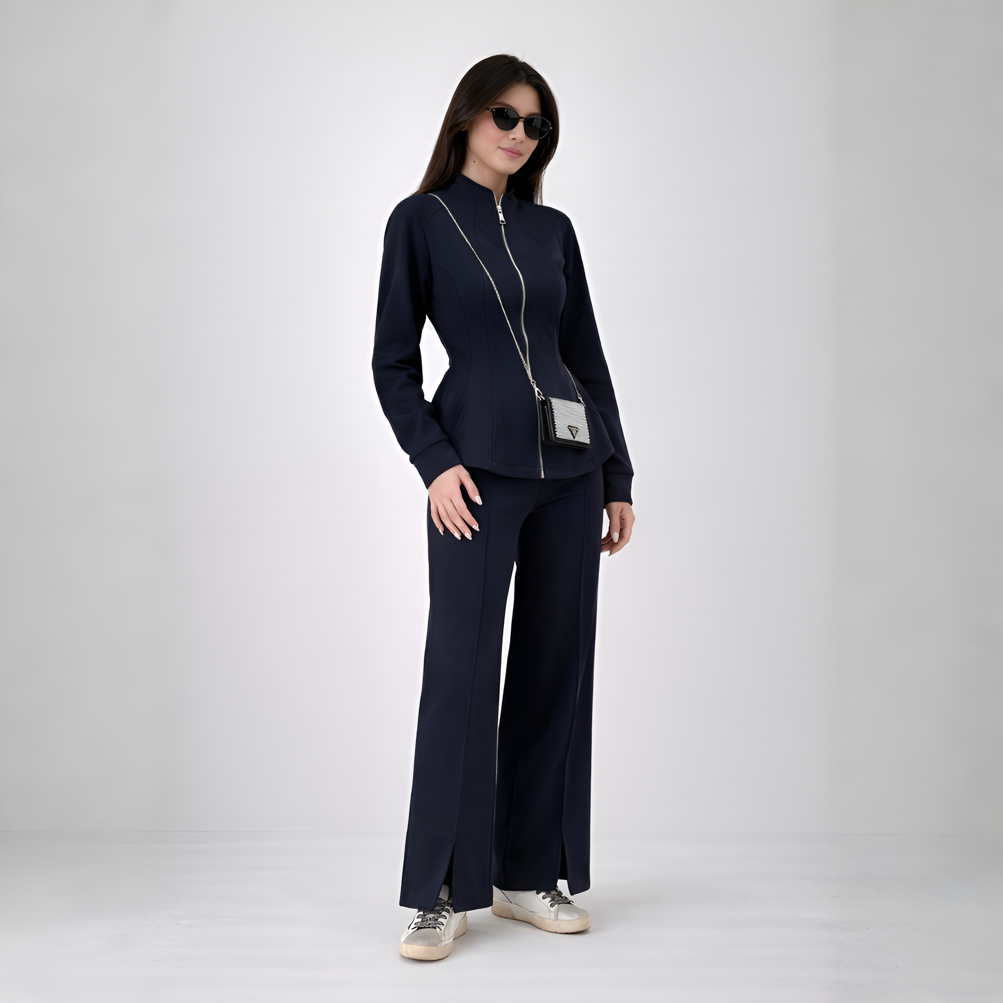 Two Piece Suit Set With Zip Up Jacket For Women