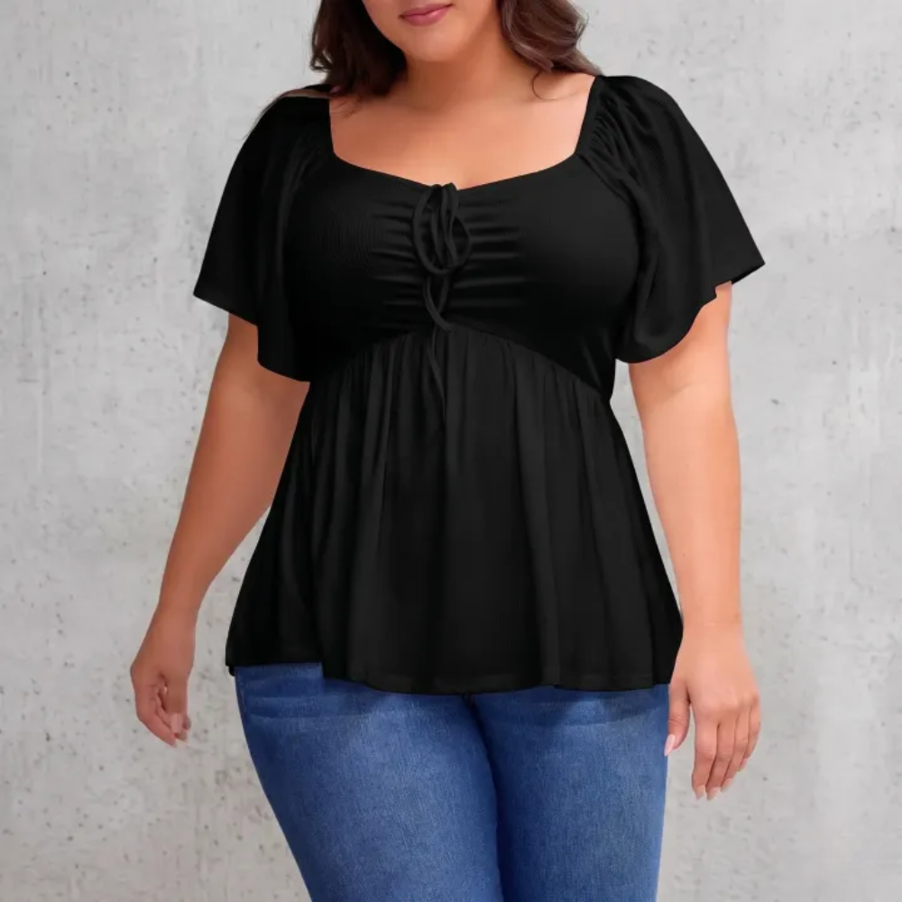 Plus Size Short Sleeve Shirred Peplum Top For Women