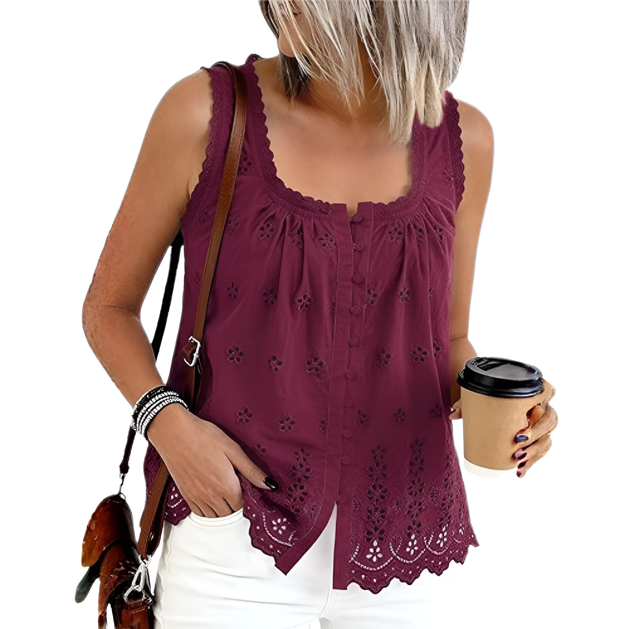 Women Boho Embroidered Casual Sleeveless Blouse For Summer 